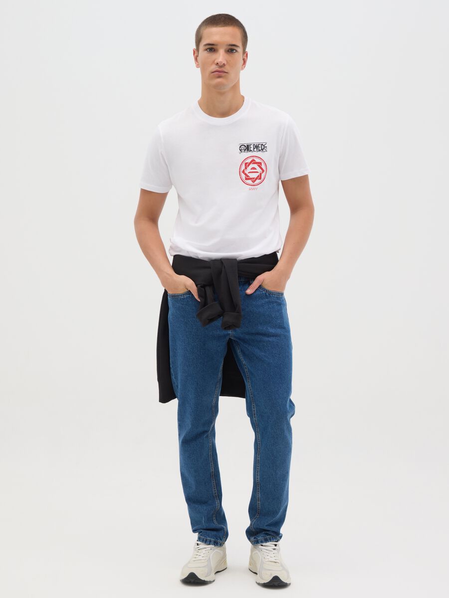Men's white pure cotton regular fit T-shirt with red print_1