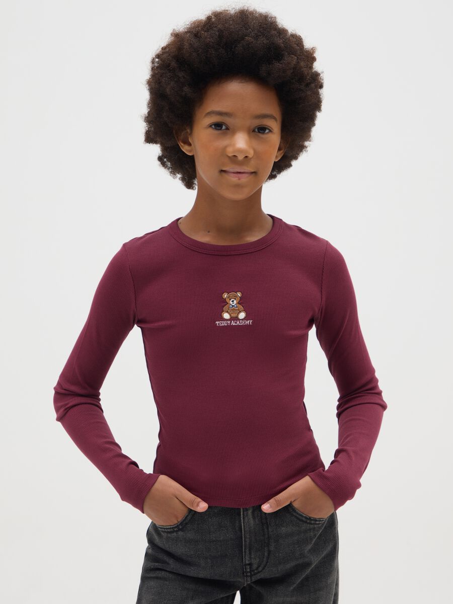 Maglia da ragazza in cotone elasticizzato rossa regular fit_0