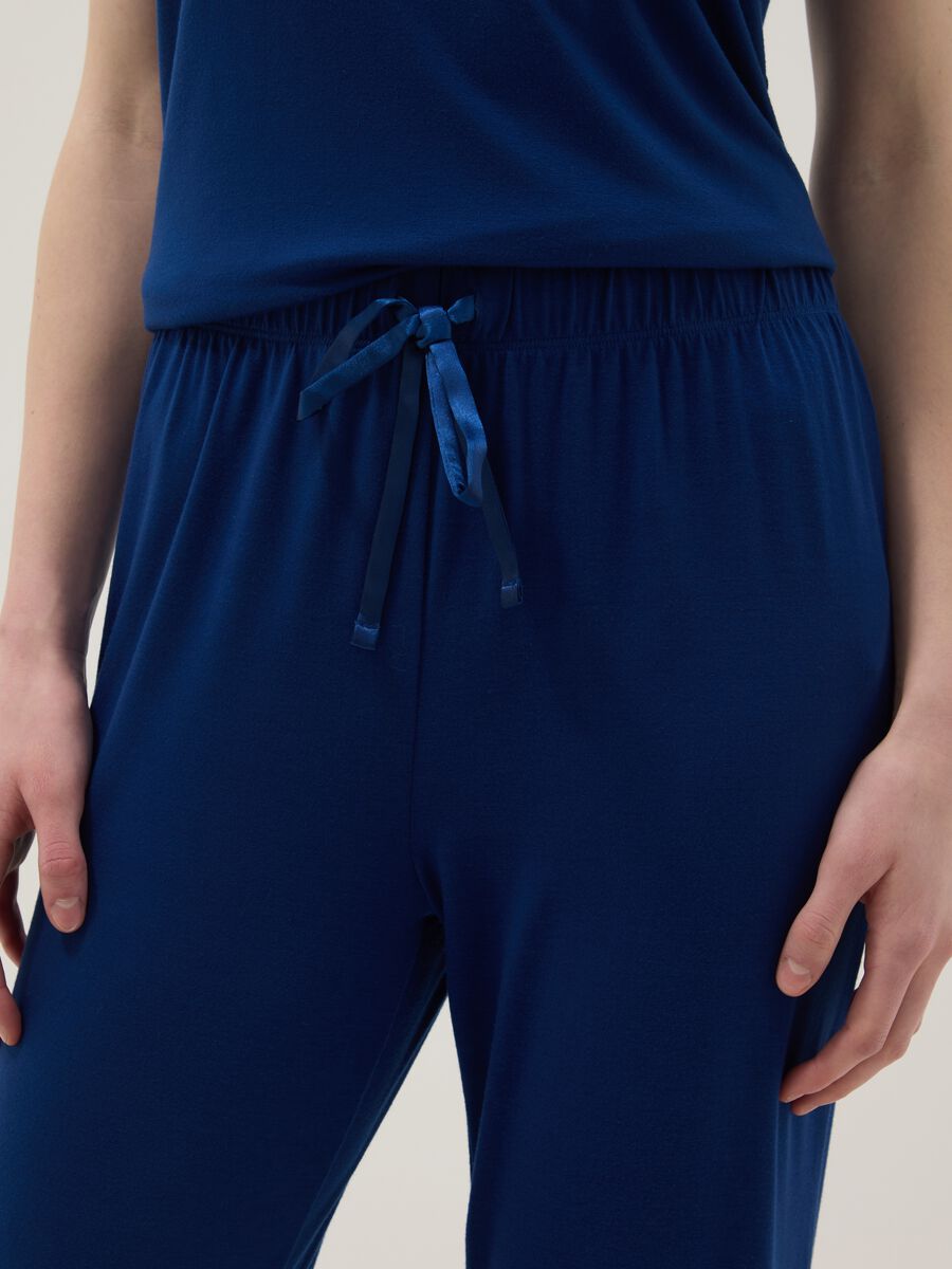 Blue regular fit stretch viscose blend pyjama trousers_3