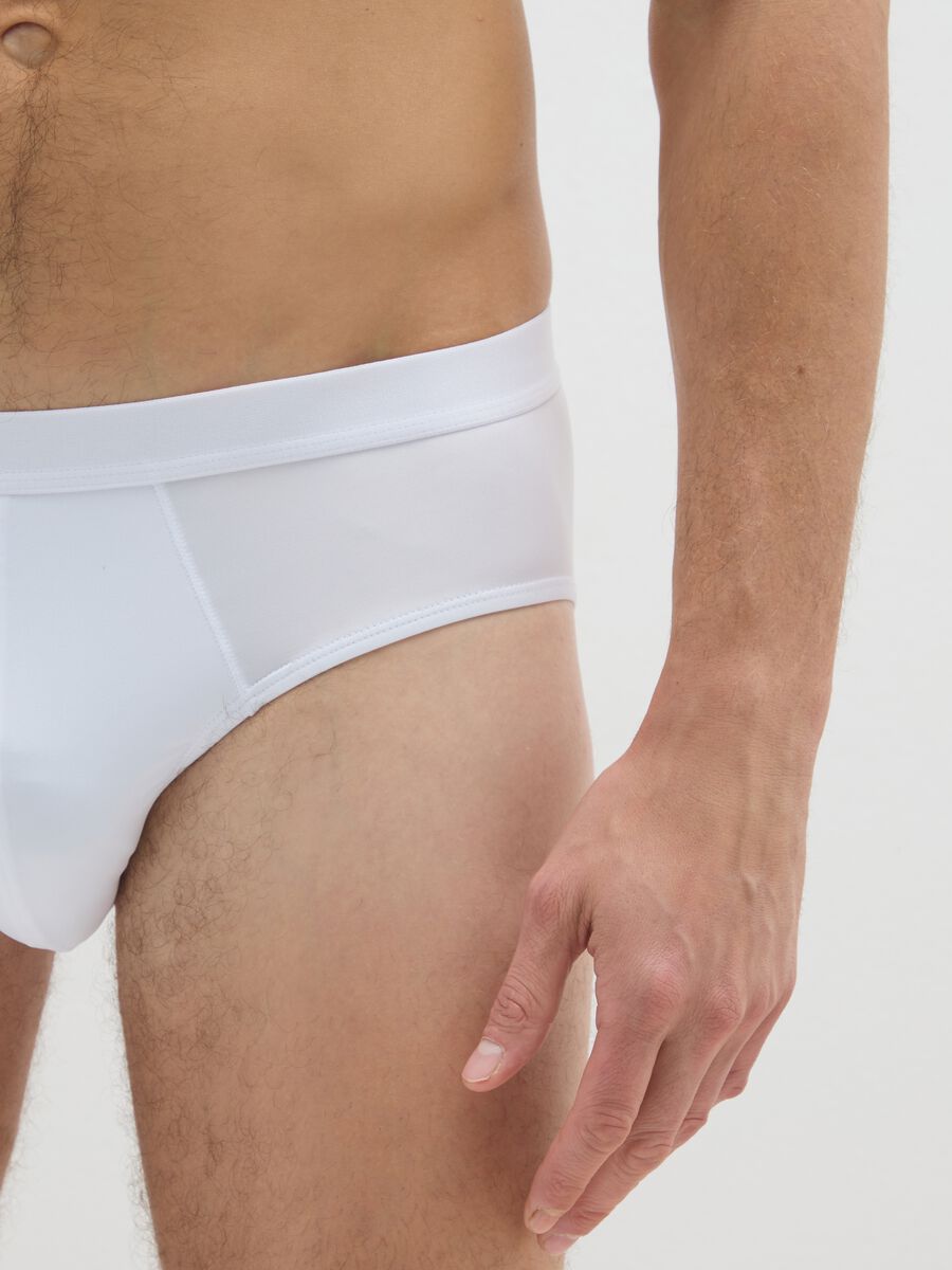 White Stretch Fabric Briefs Tripack_3