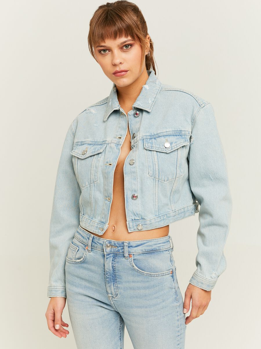 Crop jacket in acid wash denim_2