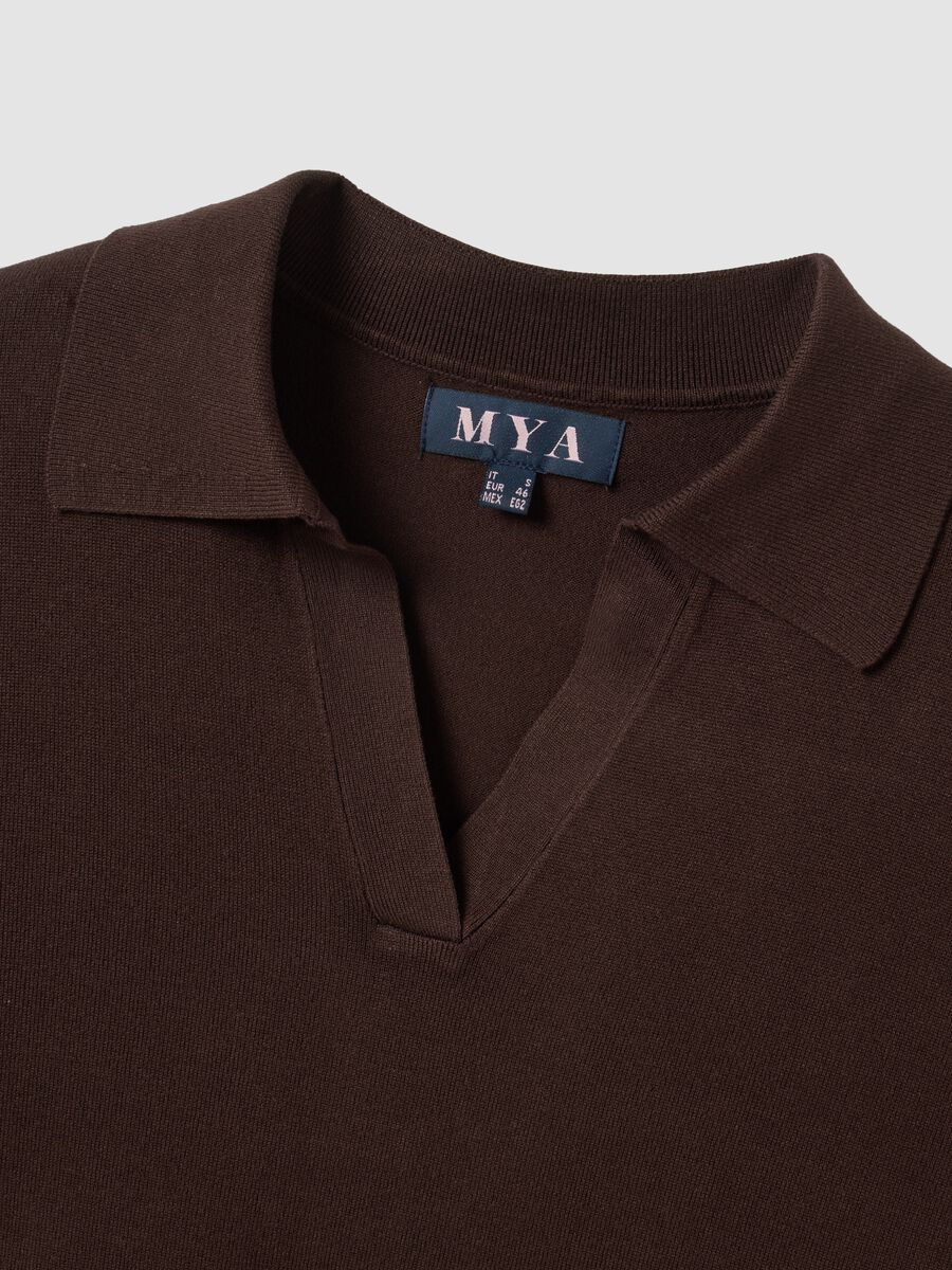 Brown viscose-blend polo-collar jumper with oversized fit_5