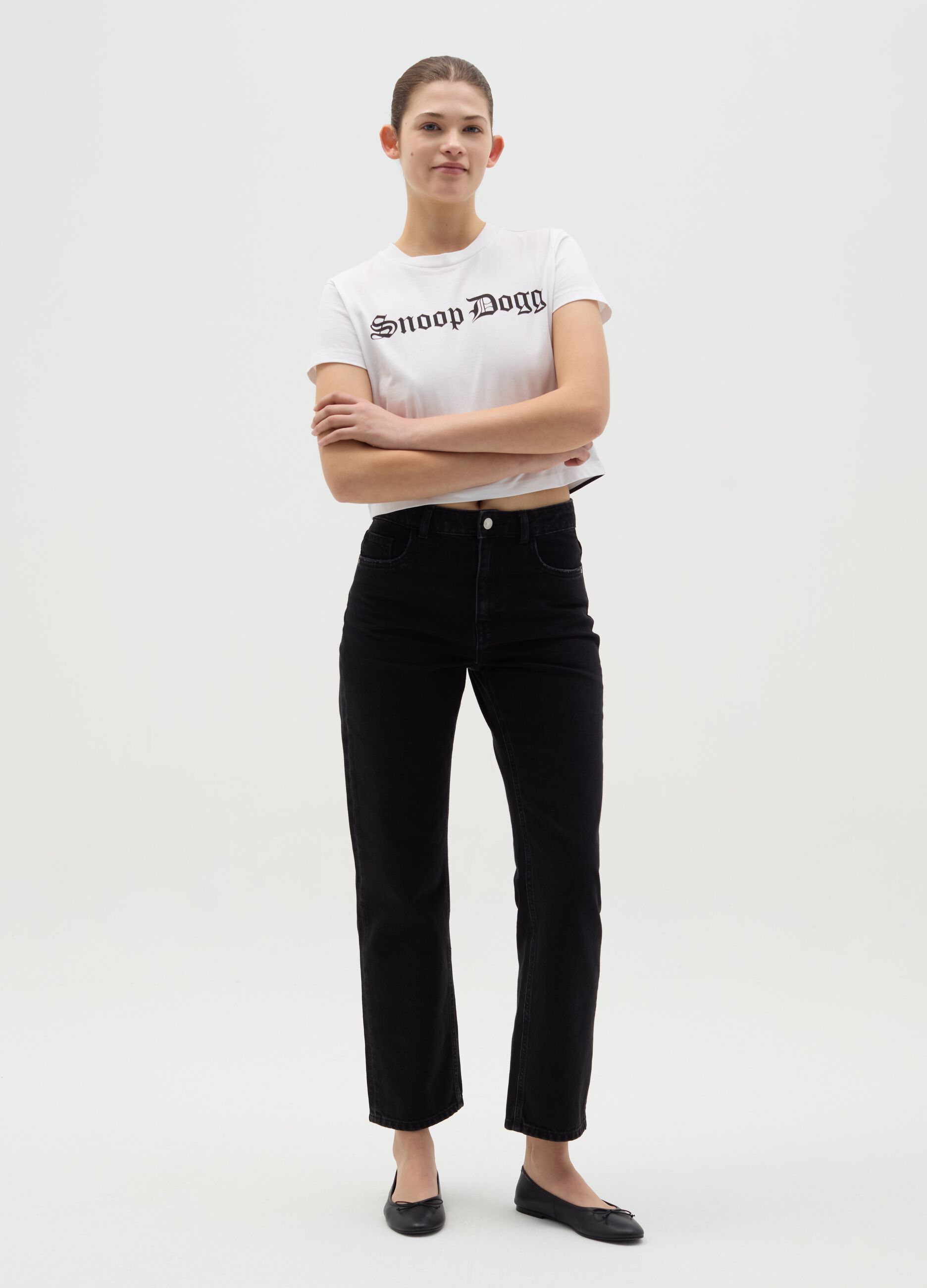 Crop T-shirt with Snoop Dogg print