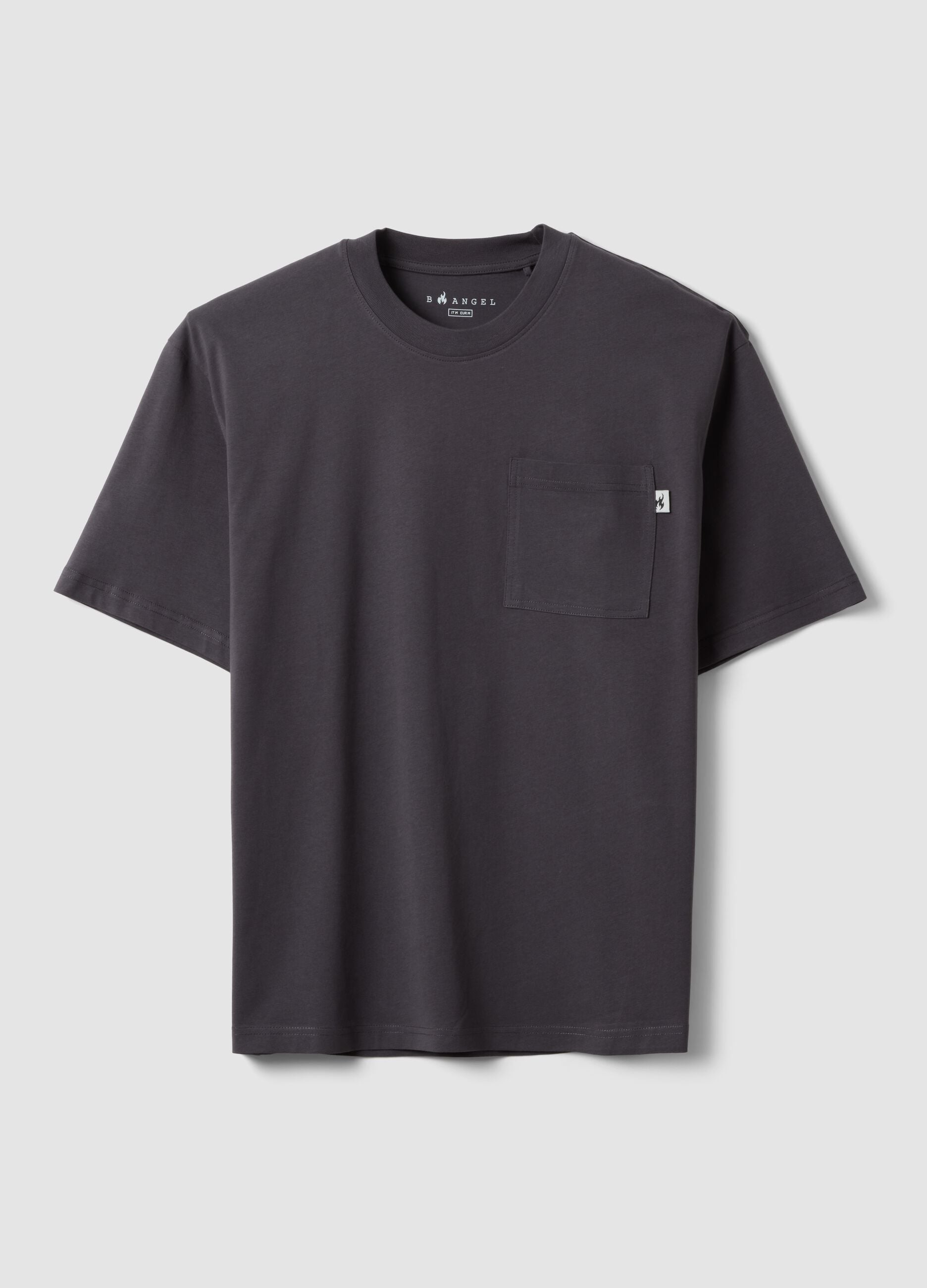 Grey pure cotton T-shirt with chest pocket, regular fit