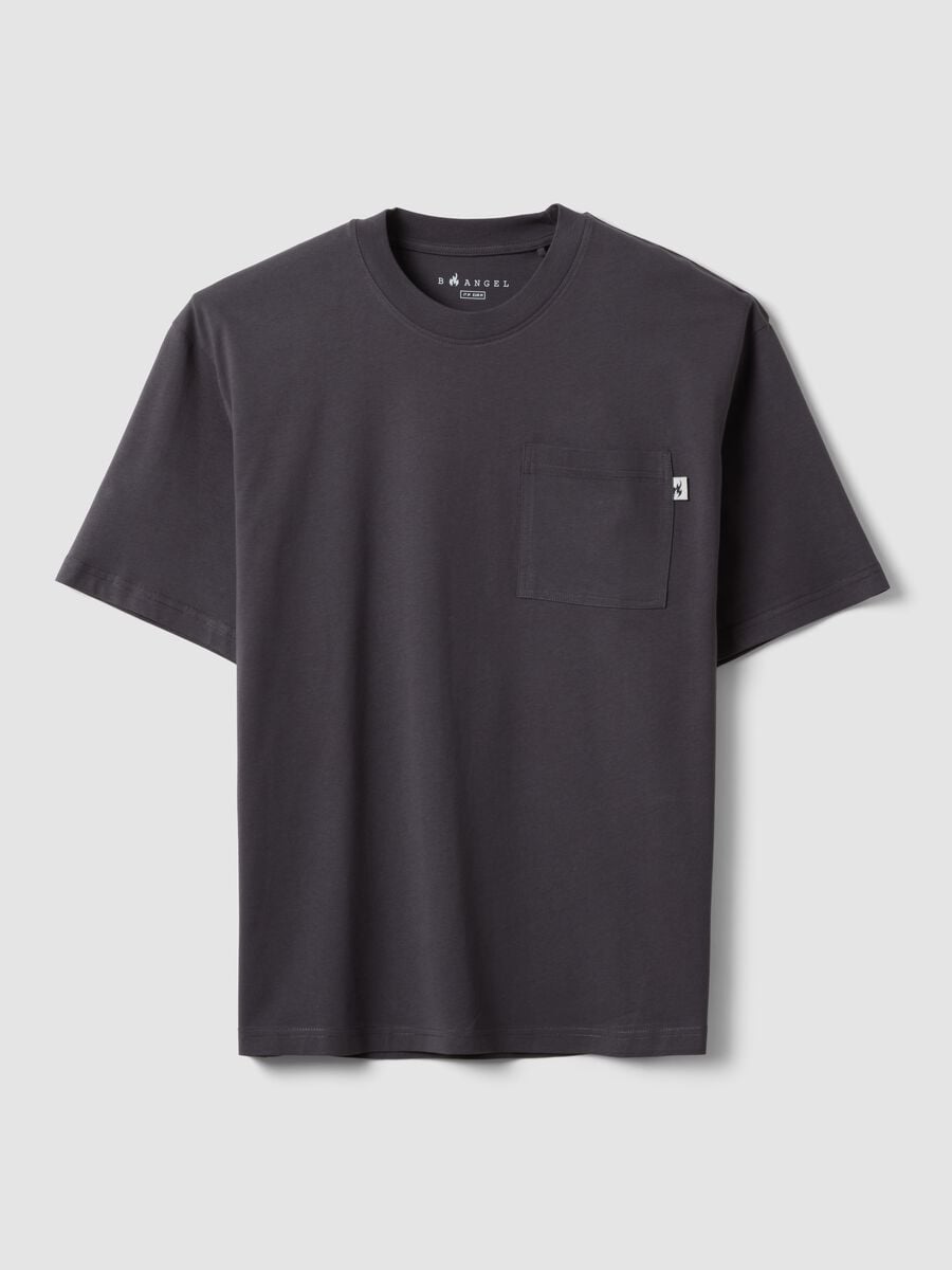 Grey pure cotton T-shirt with chest pocket, regular fit_4