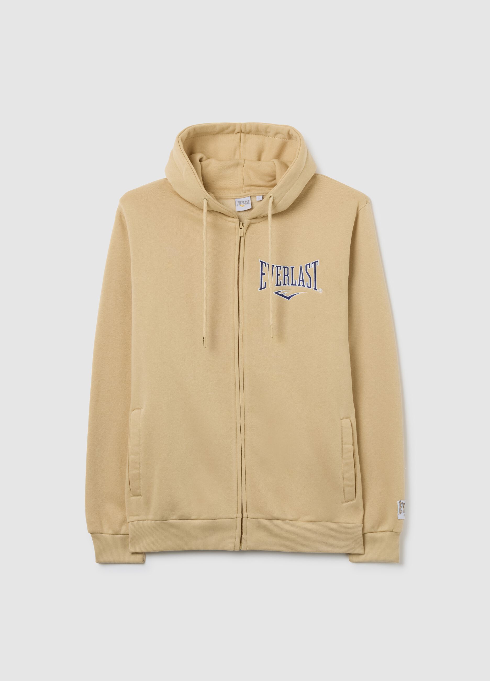 Beige cotton-blend hoodie with zip