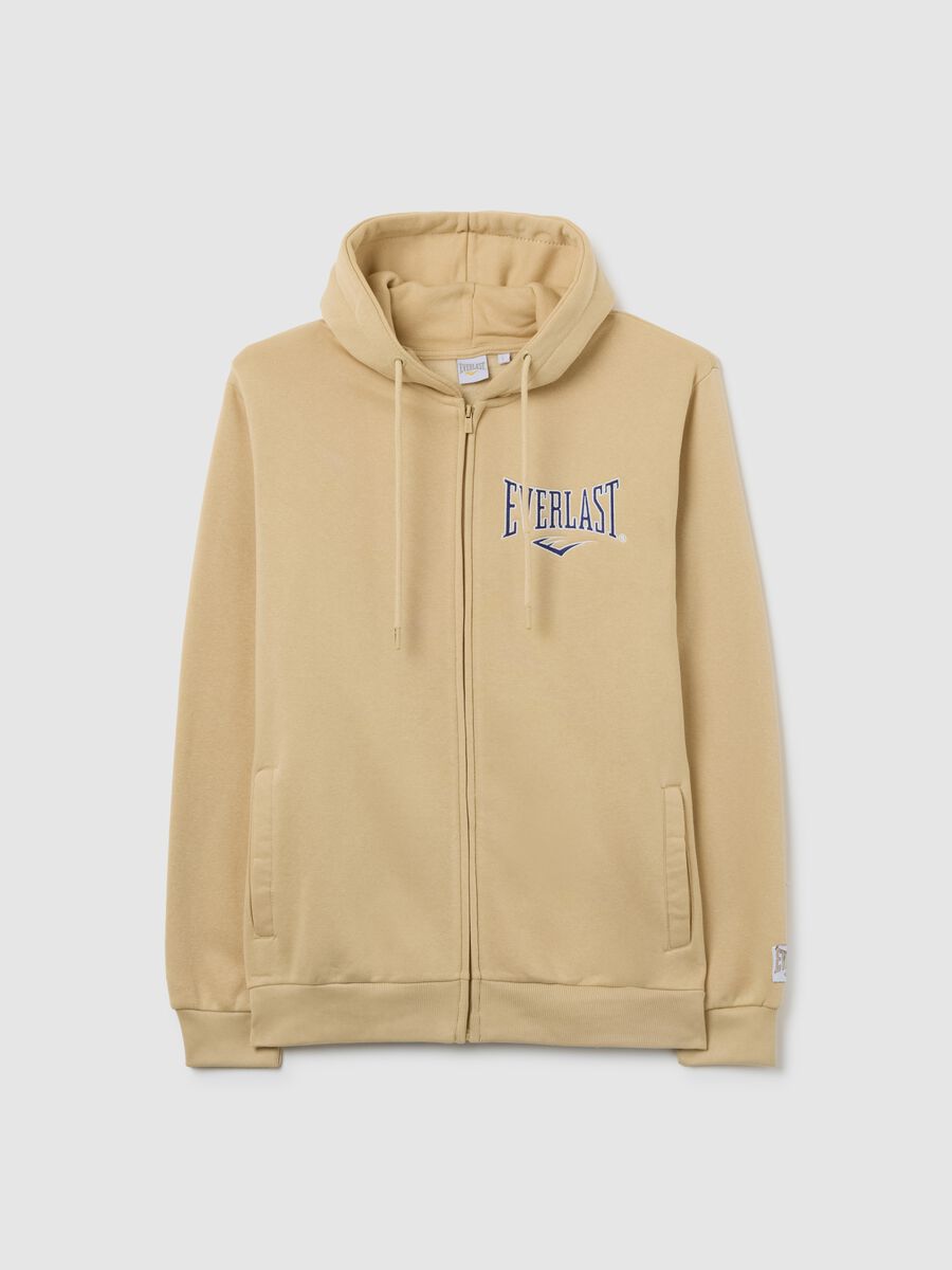 Felpa in misto cotone beige con cappuccio e zip_0