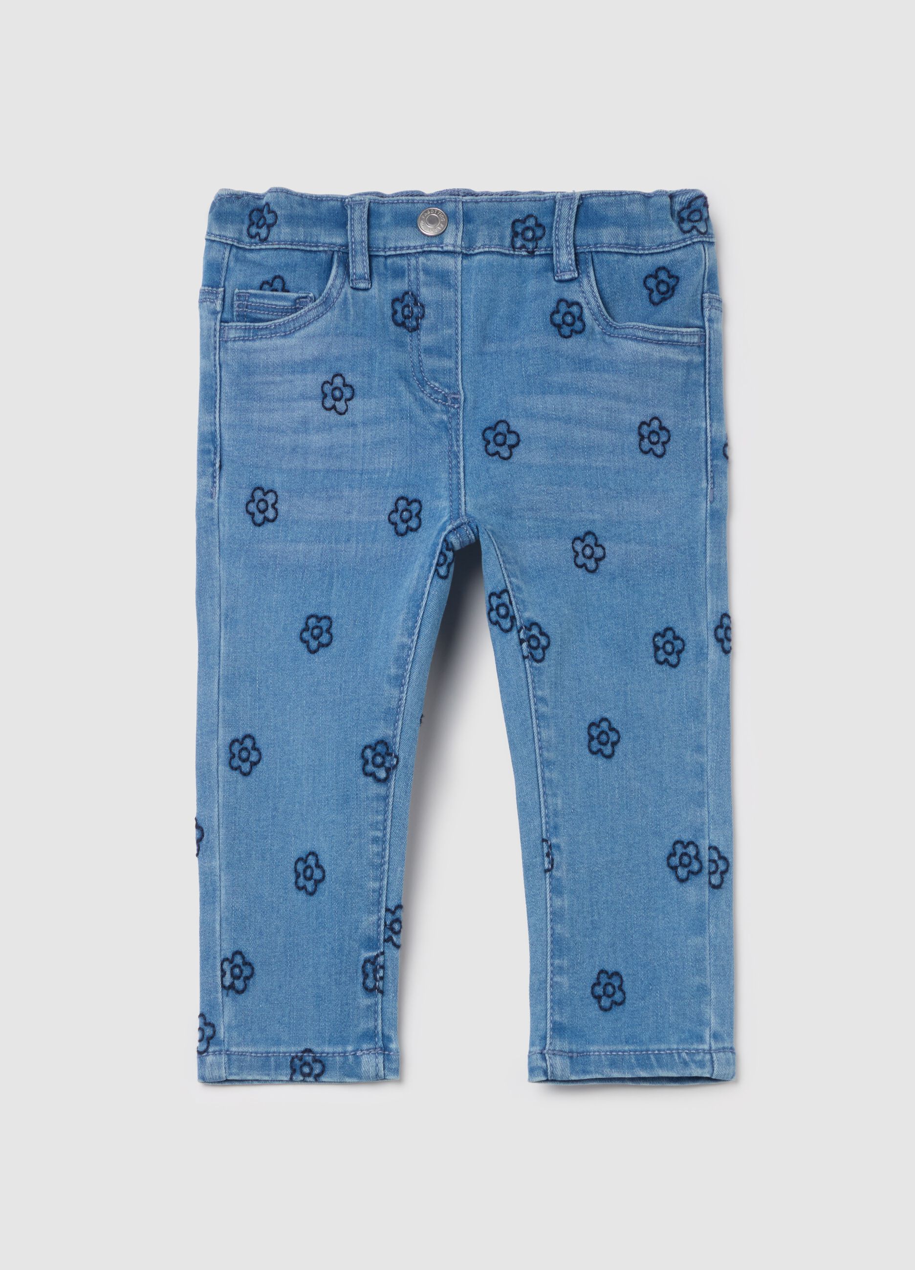 Five-pocket jeggings with embroidered flowers