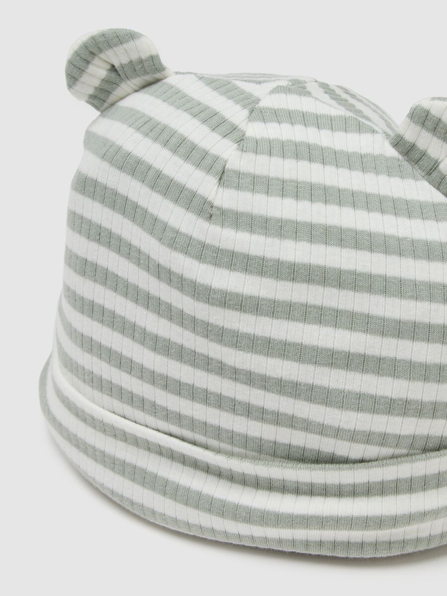 Multicolour striped cotton blend hat for newborns with little ears_2
