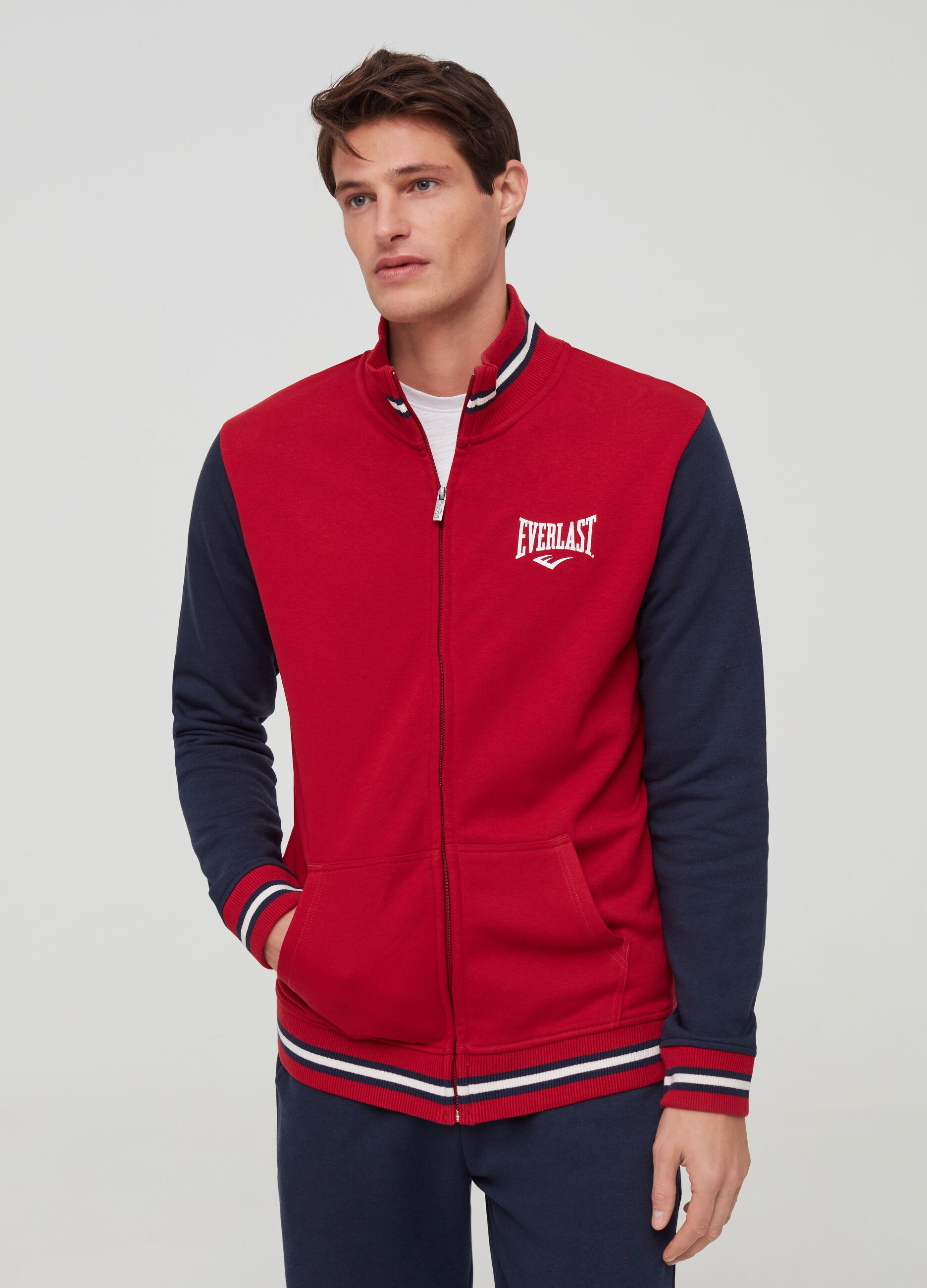 Fleece full-zip sweatshirt with Everlast print