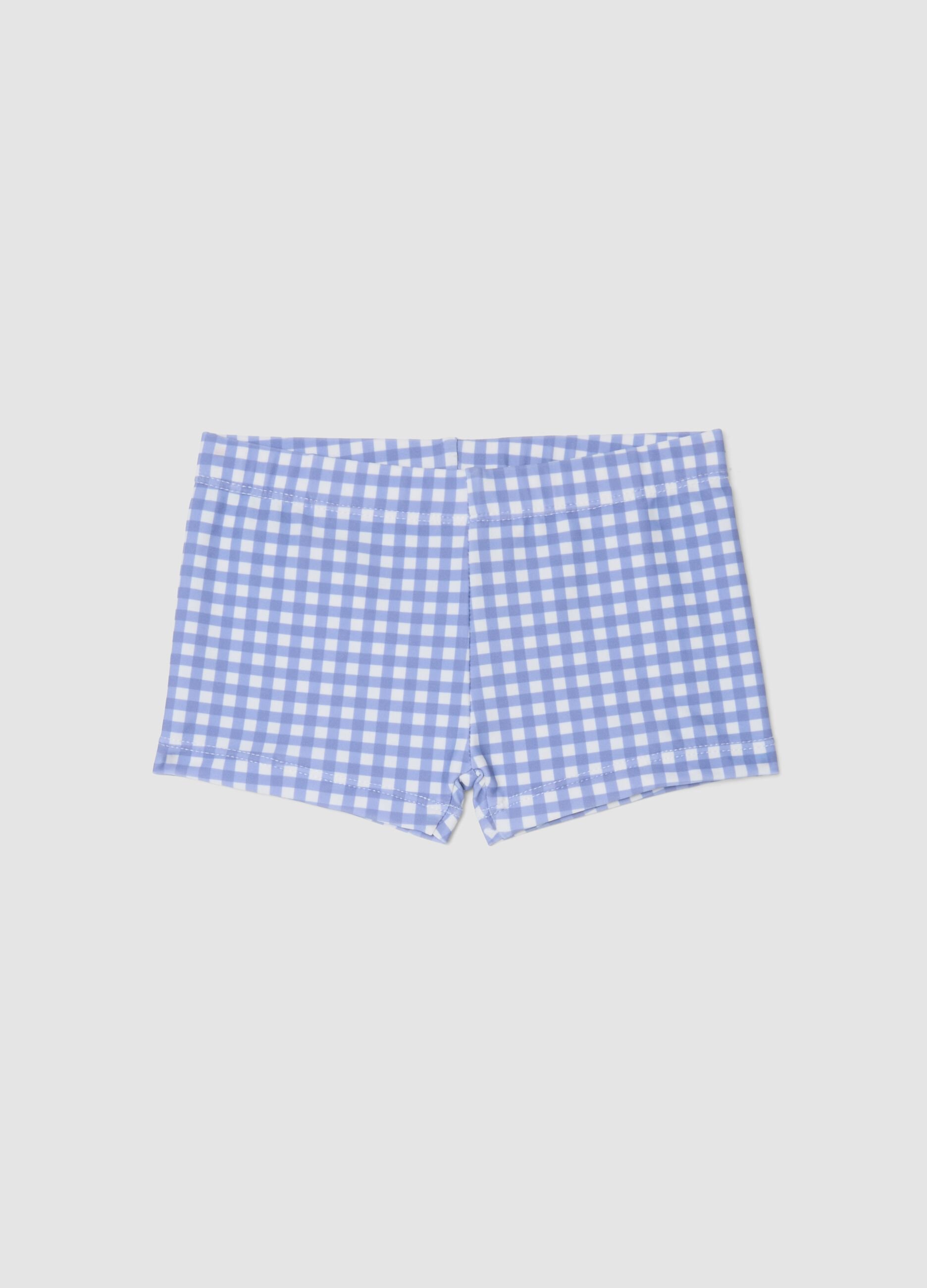Blue gingham stretch swim shorts