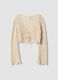 Beige cotton-blend regular-fit cardigan with openwork design_4