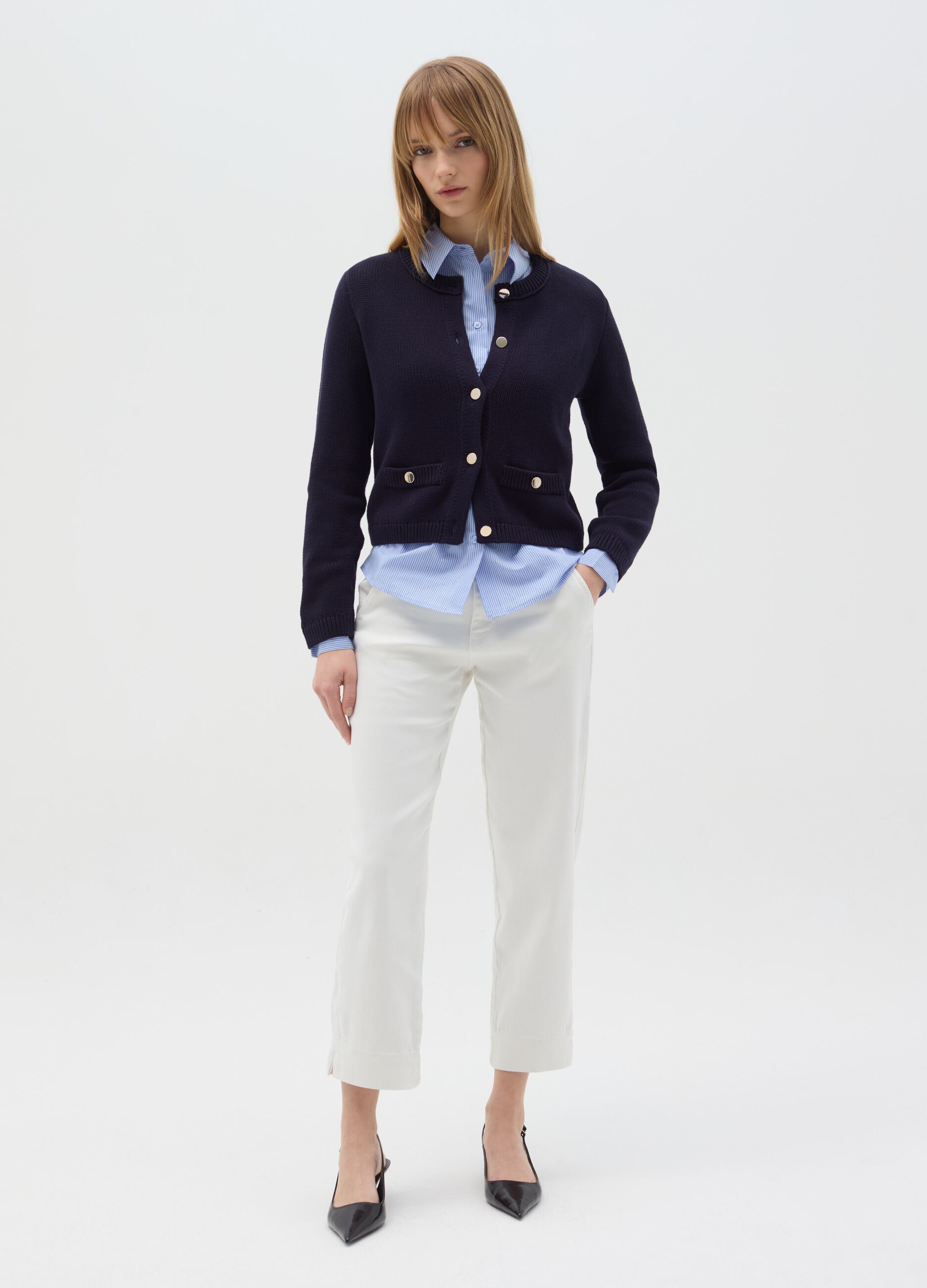 Cardigan in cotone con bottoni dorati