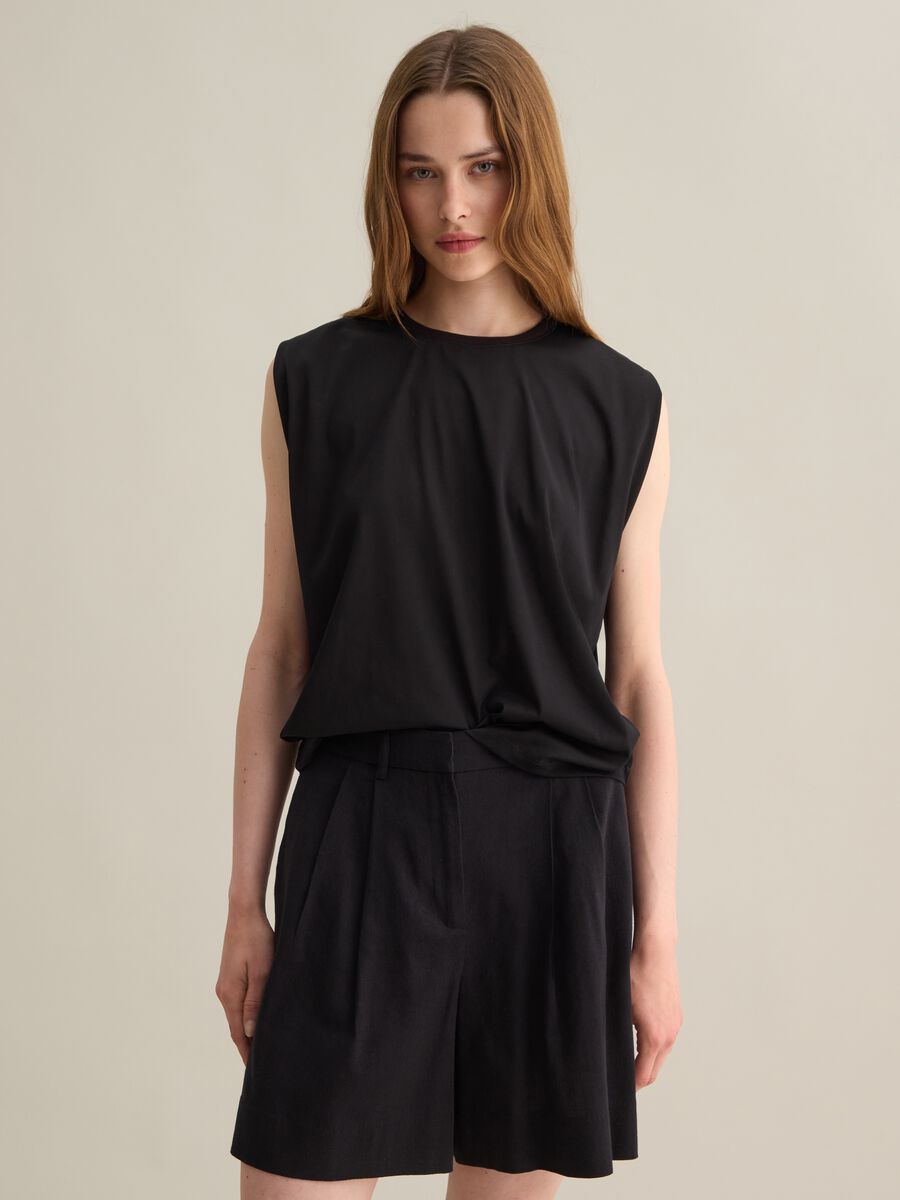 Black cotton blend T-shirt_0