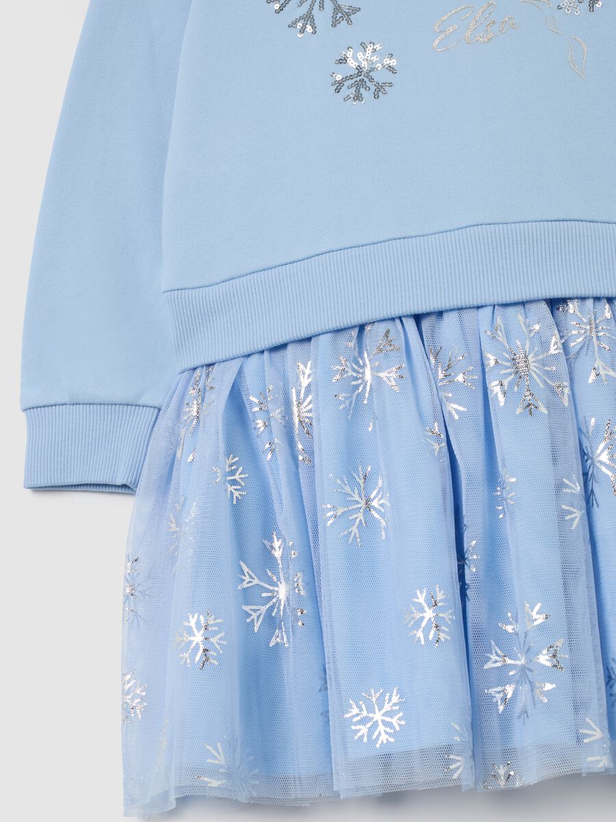 Blue cotton blend girl's dress, regular fit with Disney tulle_3
