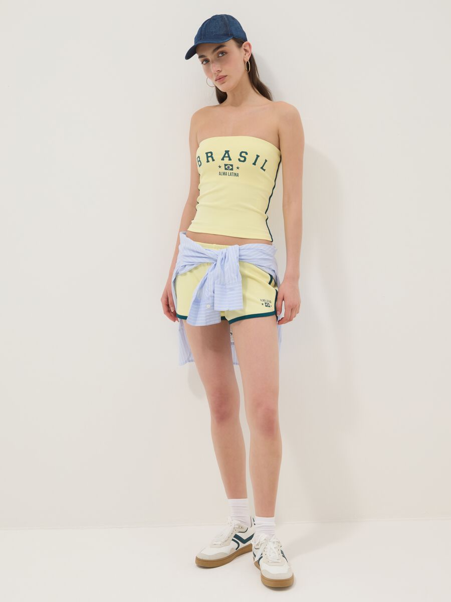 Shorts gialli in puro cotone con vita elasticizzata regular fit_0