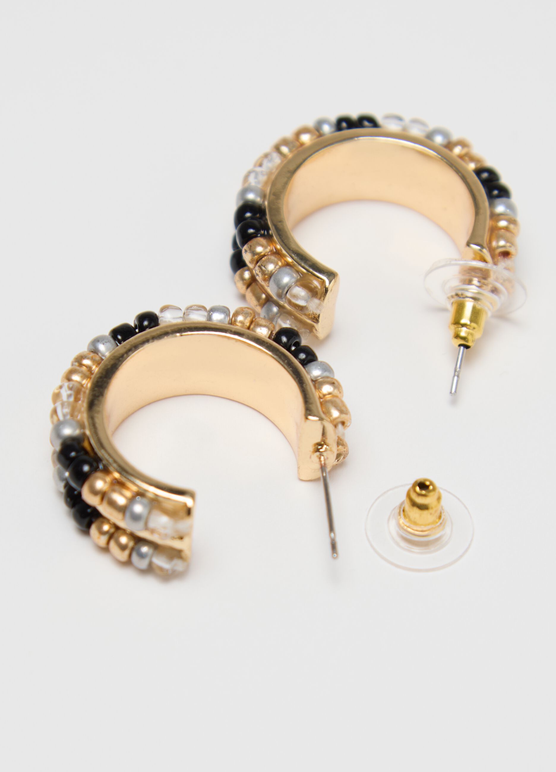 Gold hoop earrings with beads