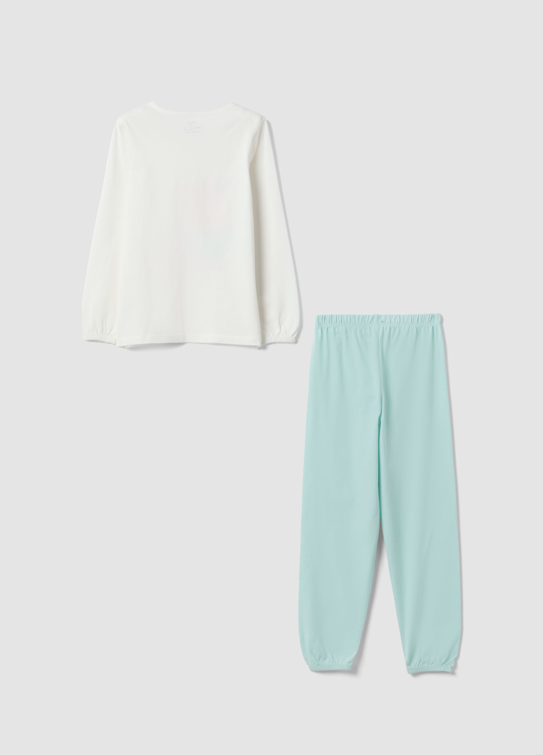 Multicolour organic cotton pyjamas with crew neck and bunny print