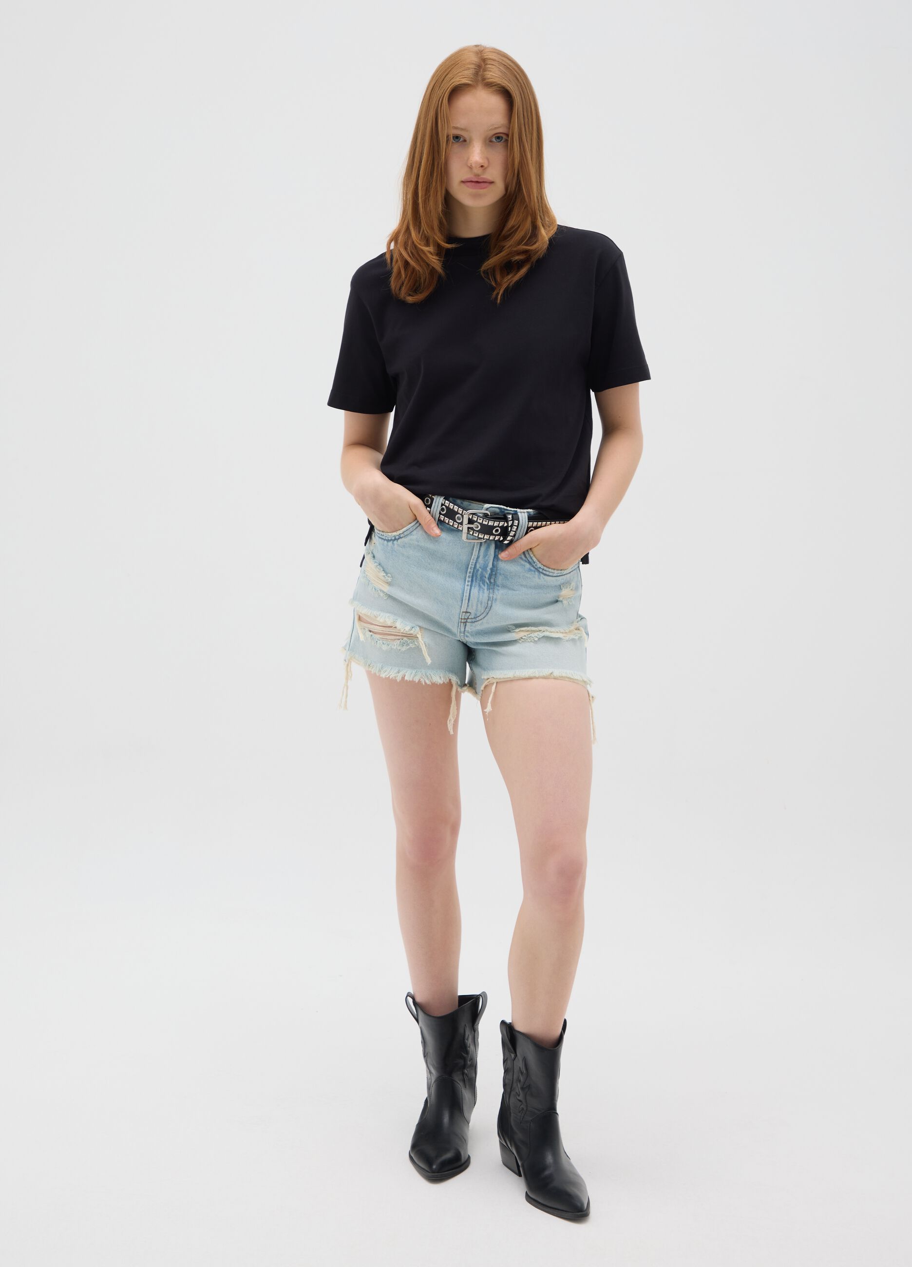 Regular fit women's blue pure cotton shorts