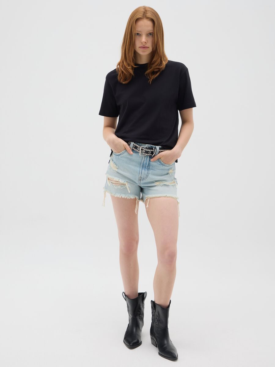 Regular fit women's blue pure cotton shorts_0