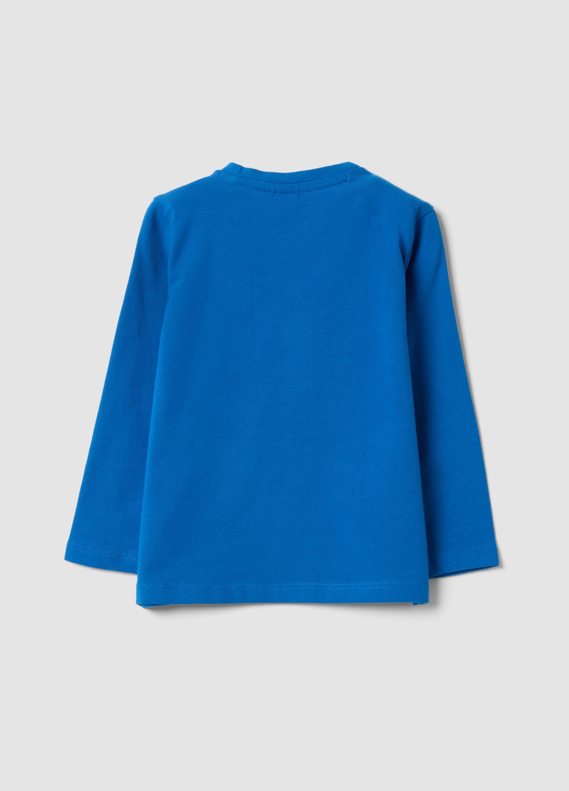 Blue long-sleeve stretch organic cotton crew-neck T-shirt