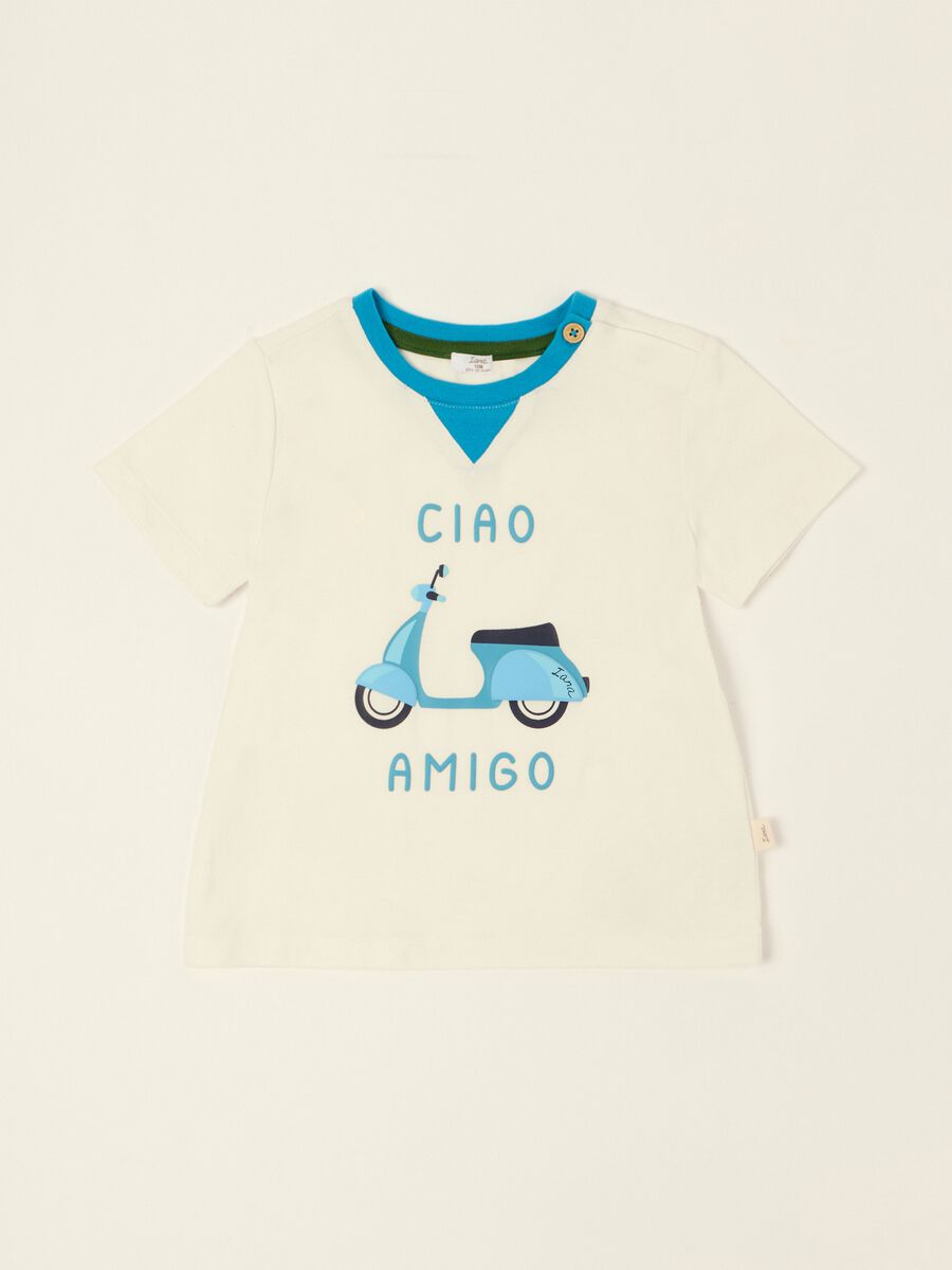White baby T-shirt with scooter print in stretch cotton_0