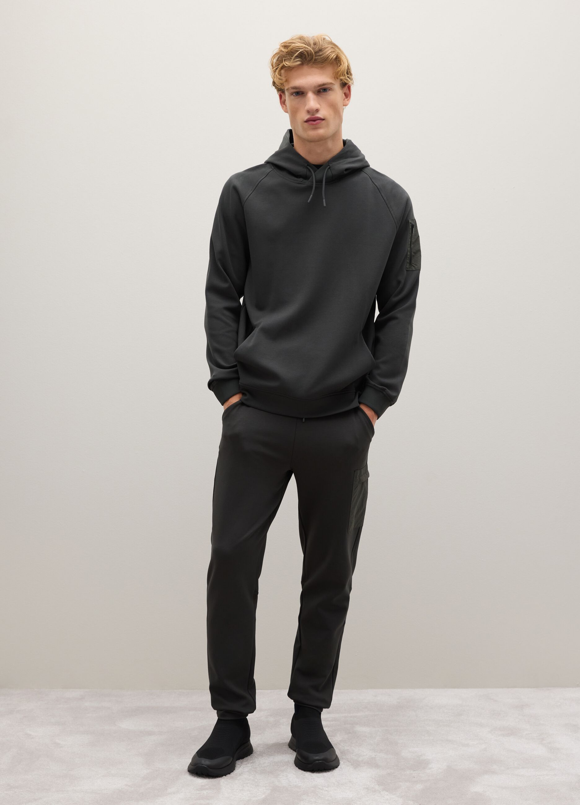 Green cotton blend trousers with regular fit