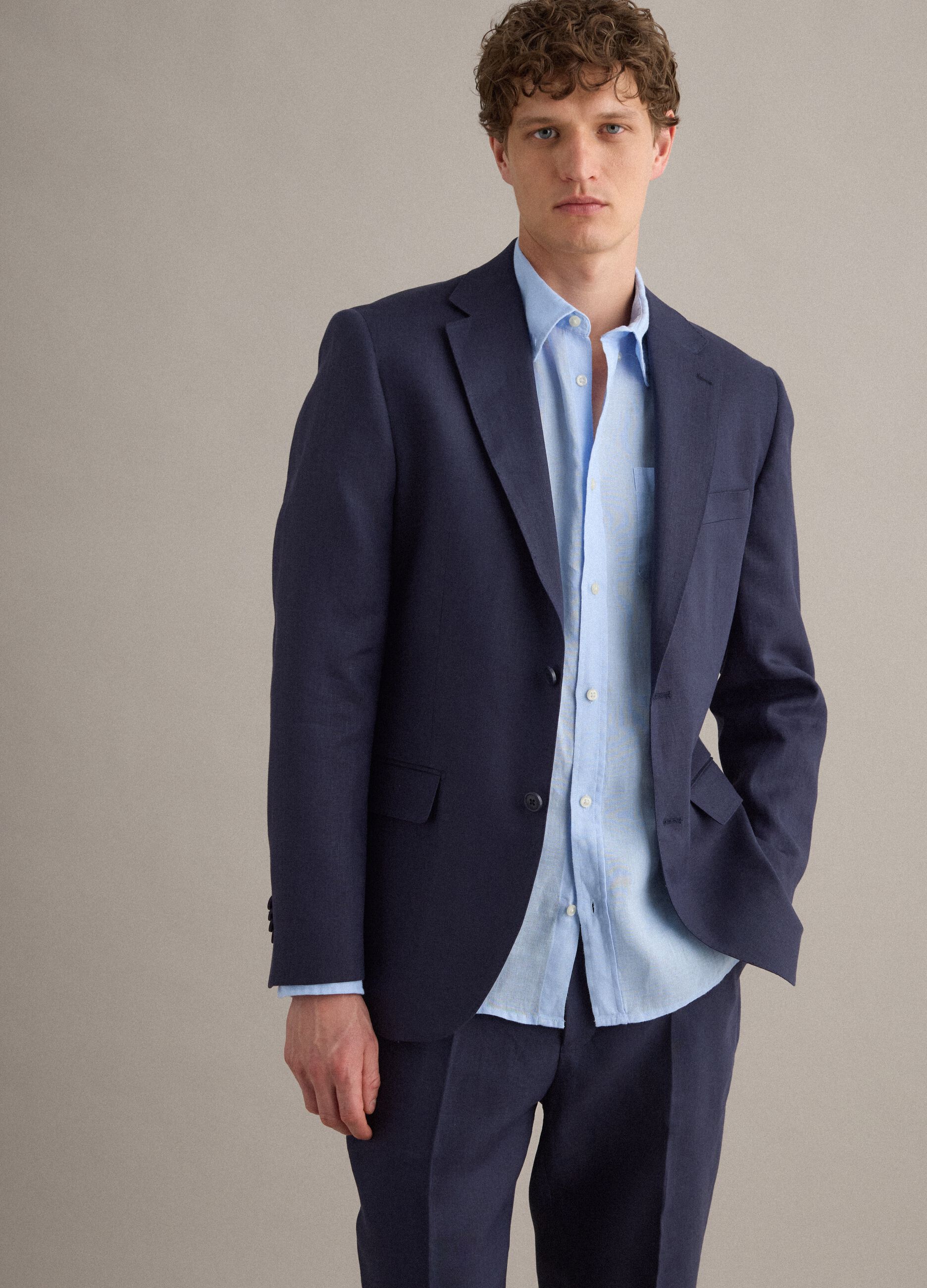 Slim fit pure linen blue blazer