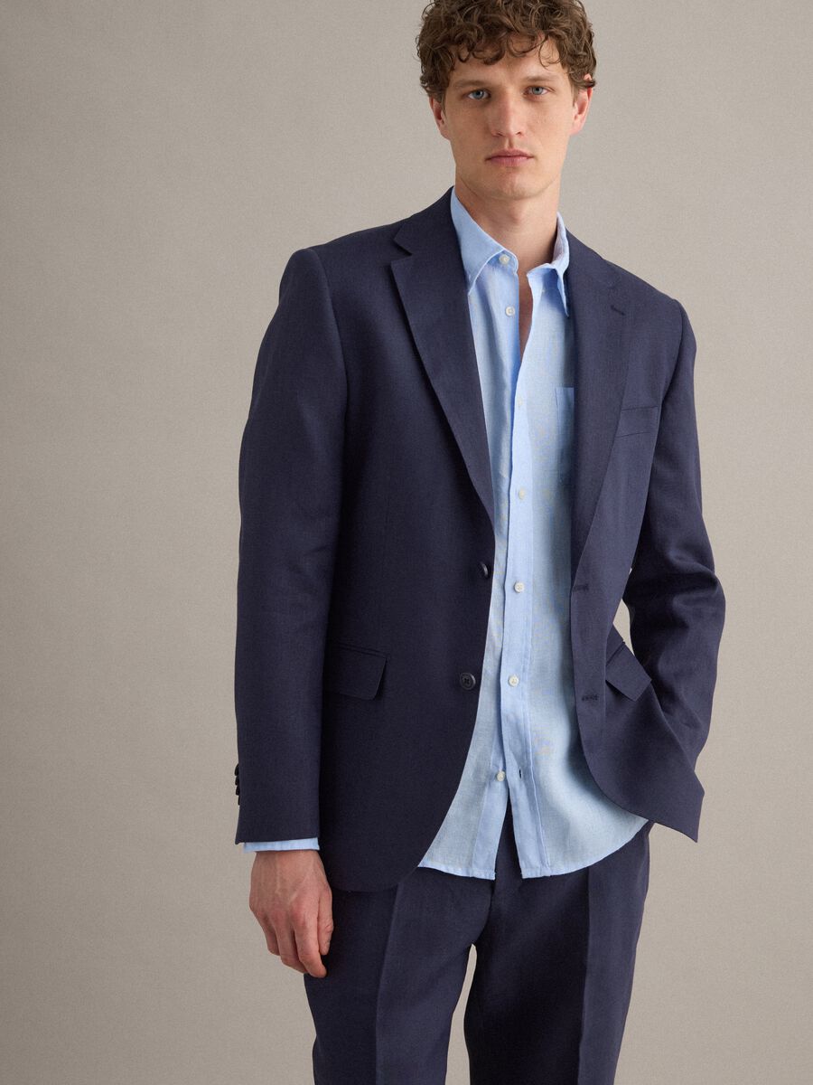 Slim fit pure linen blue blazer_0