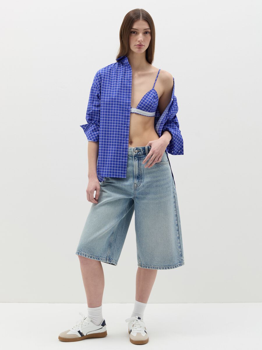 Shirt and bralette set with check pattern_1