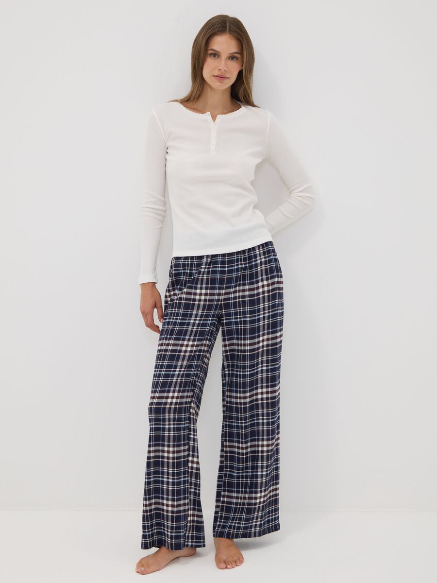 White organic cotton pyjama top with grandad collar_0