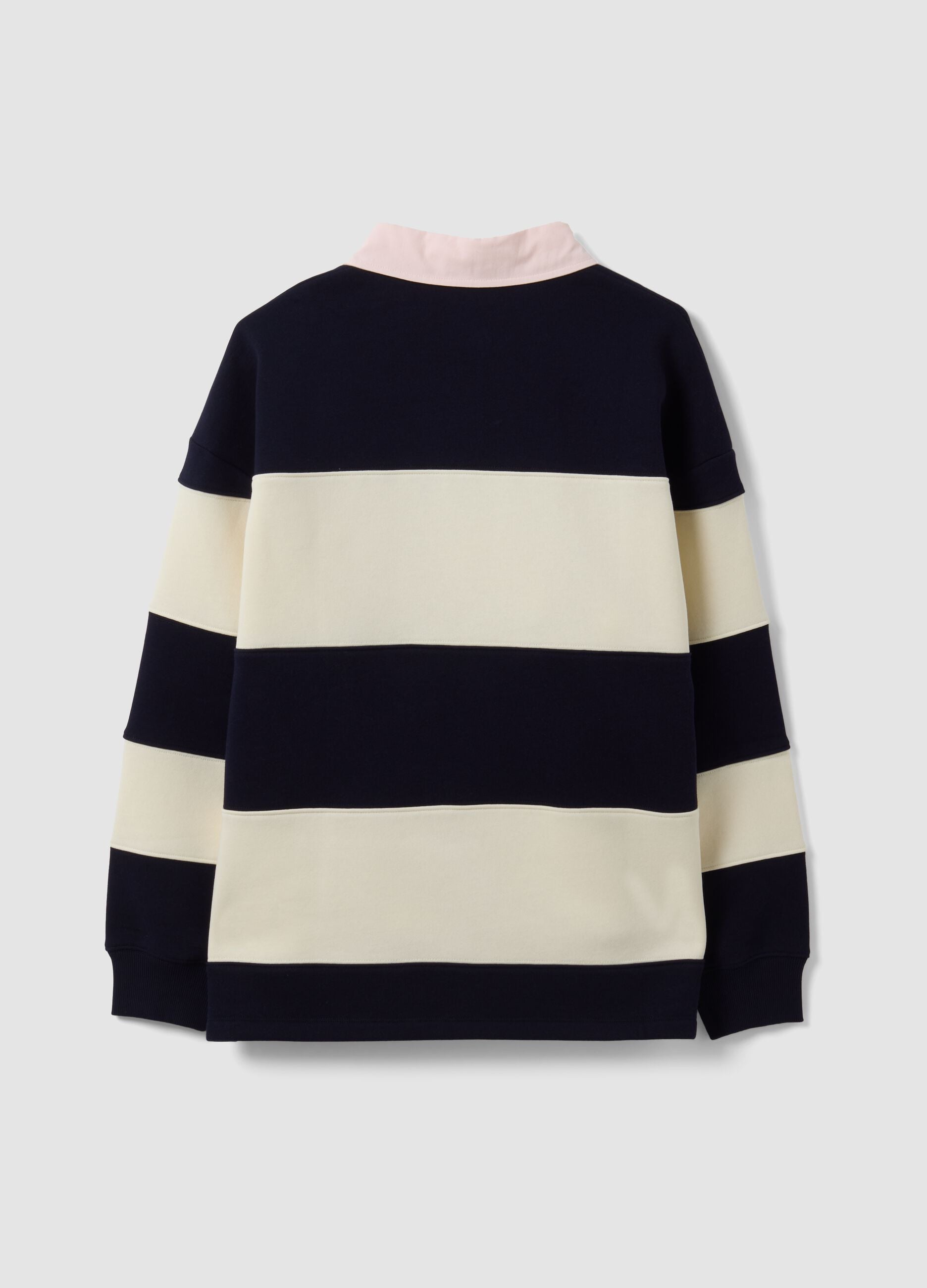 Blue striped cotton-blend sweatshirt with collar, relaxed fit