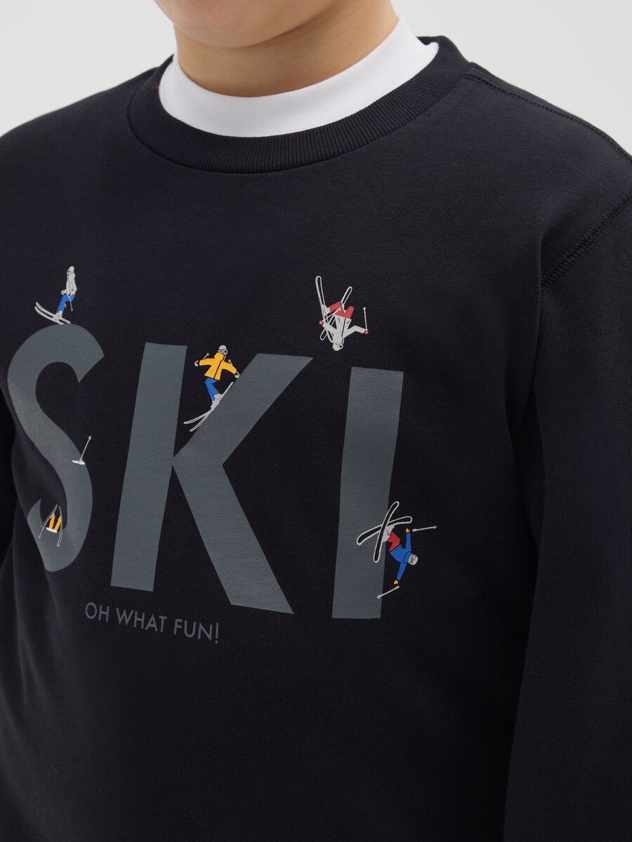 Boys' Black Sweatshirt in Pure Cotton Regular Fit with SKI Print_2