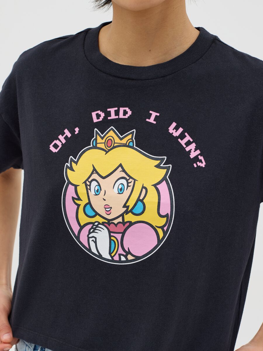Black T-shirt in cotton with Super Mario™ Princess Peach print_2