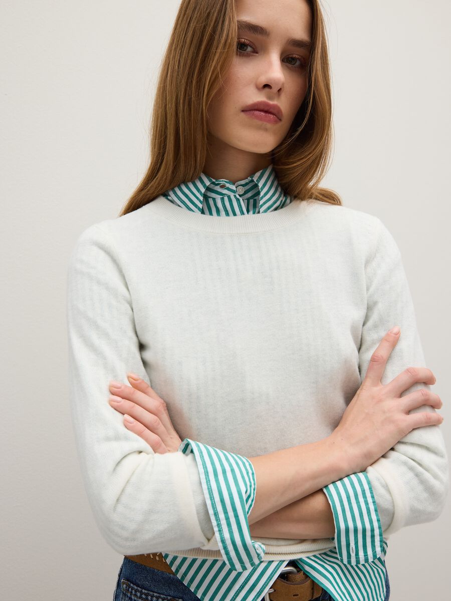 White pure wool regular fit jumper_0