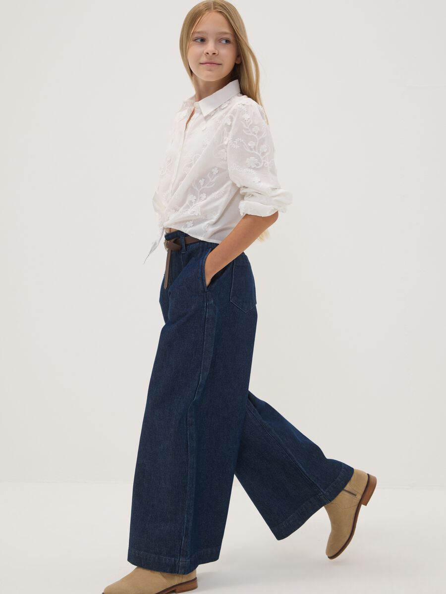Jeans blu wide leg in puro cotone_0