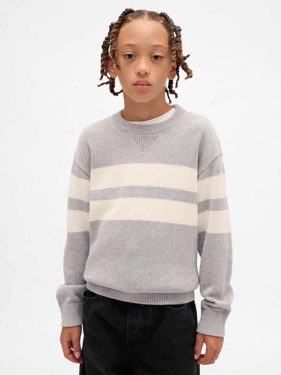Grey cotton striped jumper for kids_0