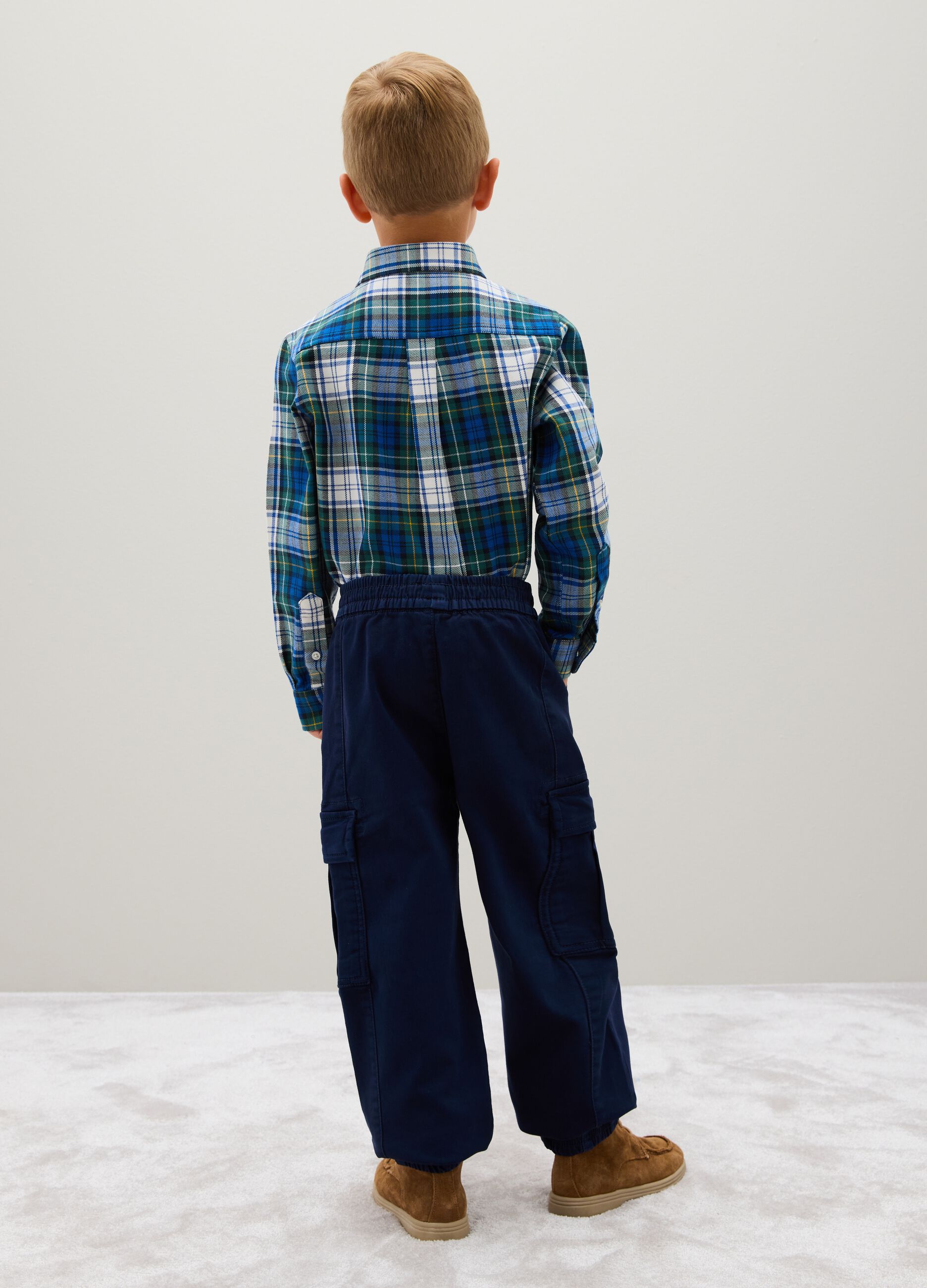 Pantaloni cargo da bambino in cotone elasticizzato blu