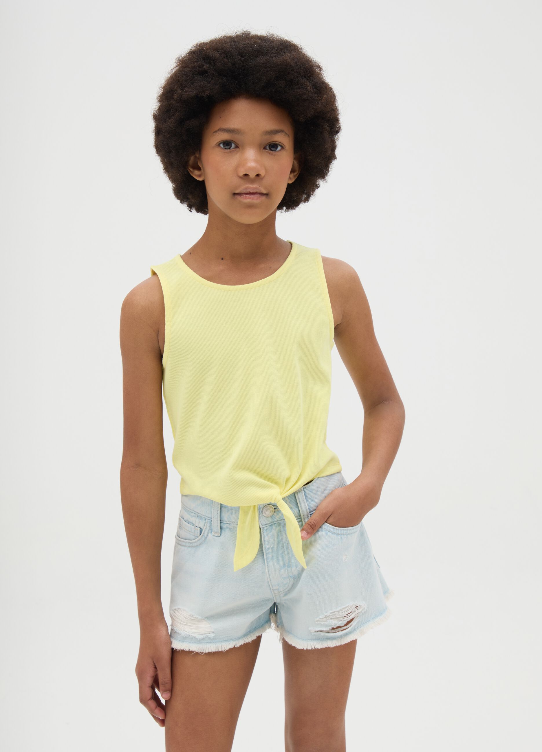 Yellow stretch cotton vest for girls OVS Kids
