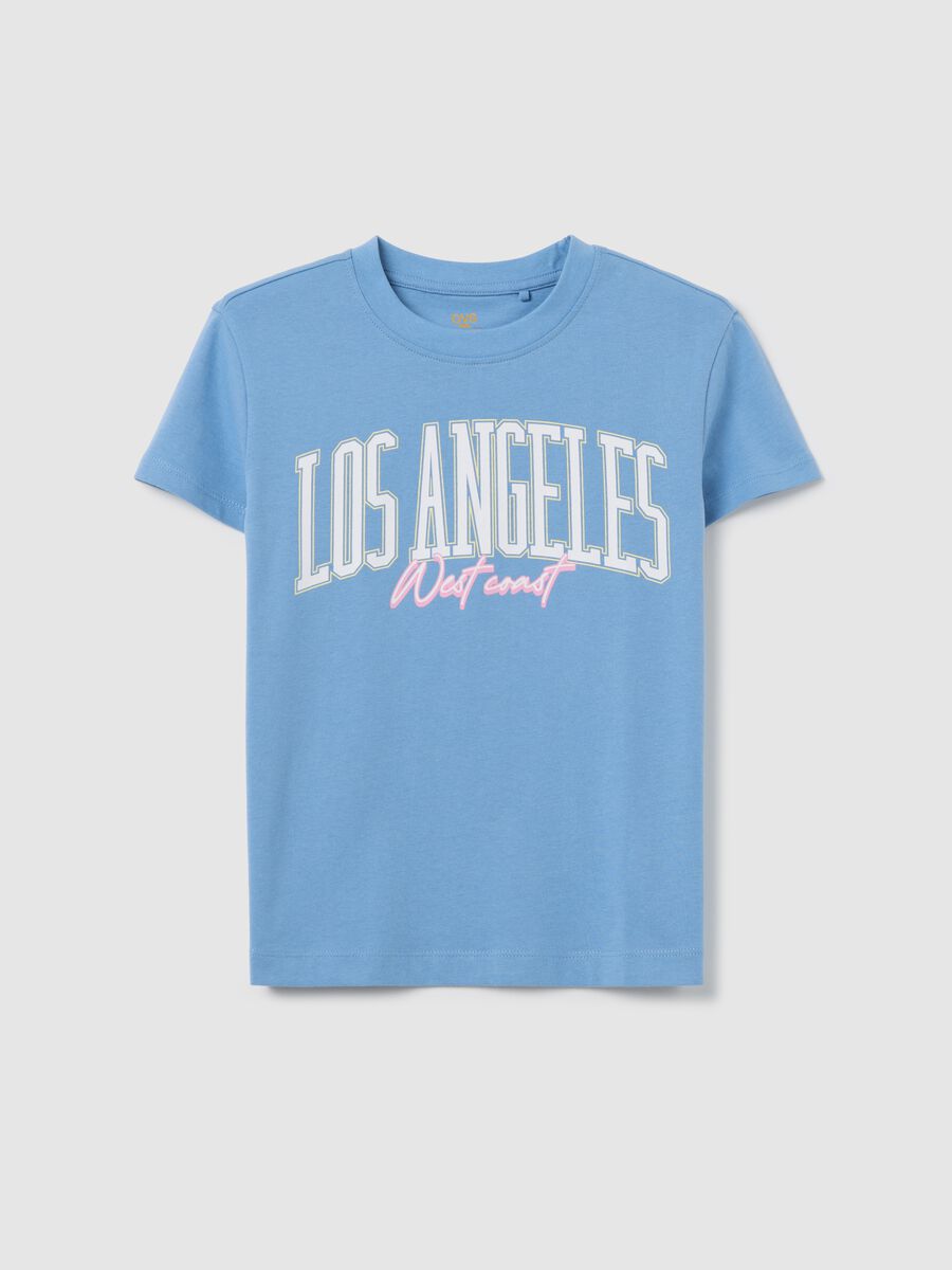 T-shirt nera in cotone con stampa lettering_0