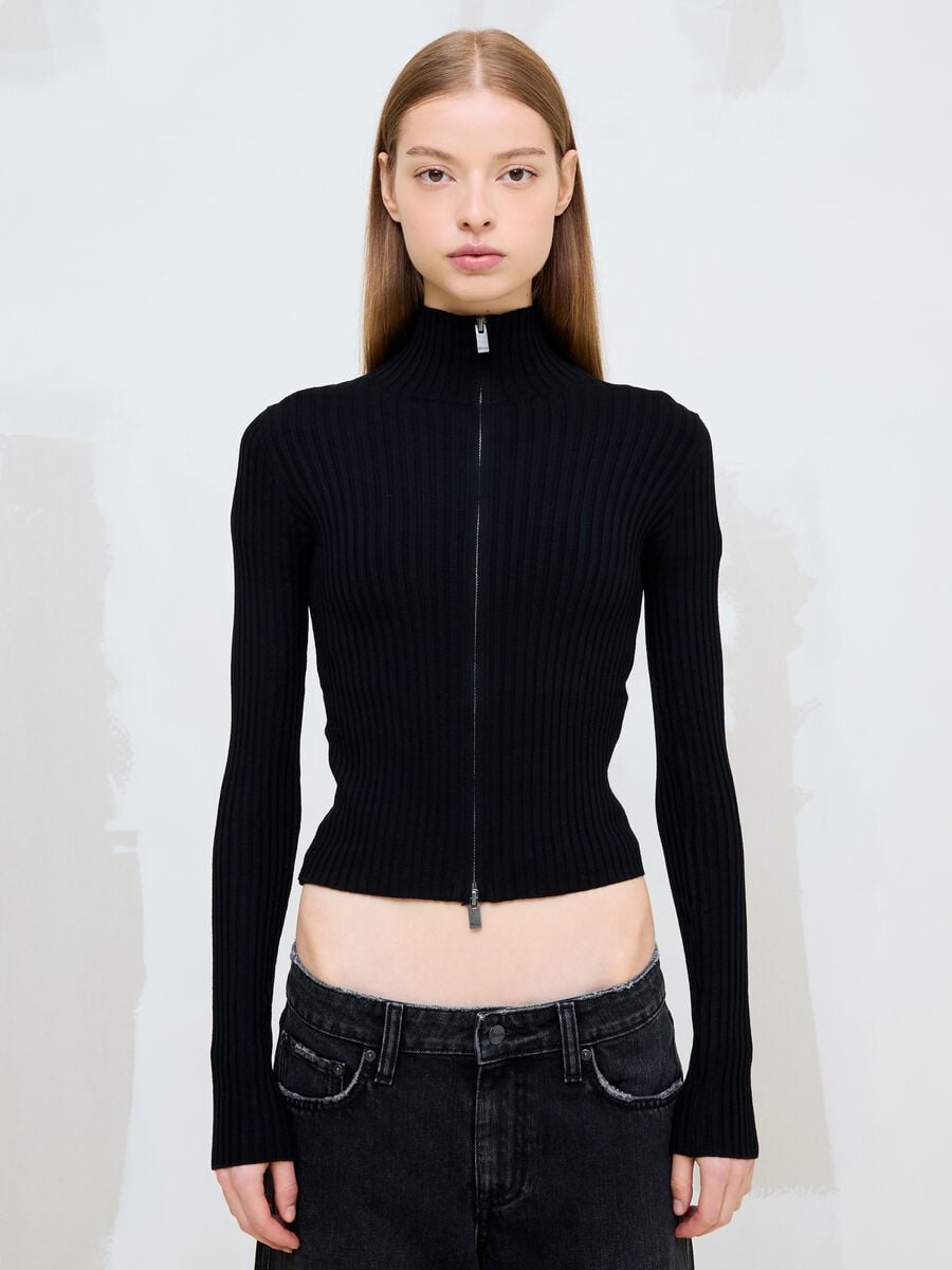 Full-Zip Ribbed Knit Black_2