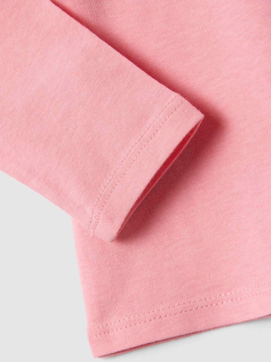 Pink long-sleeved pure cotton T-shirt with regular fit print_3