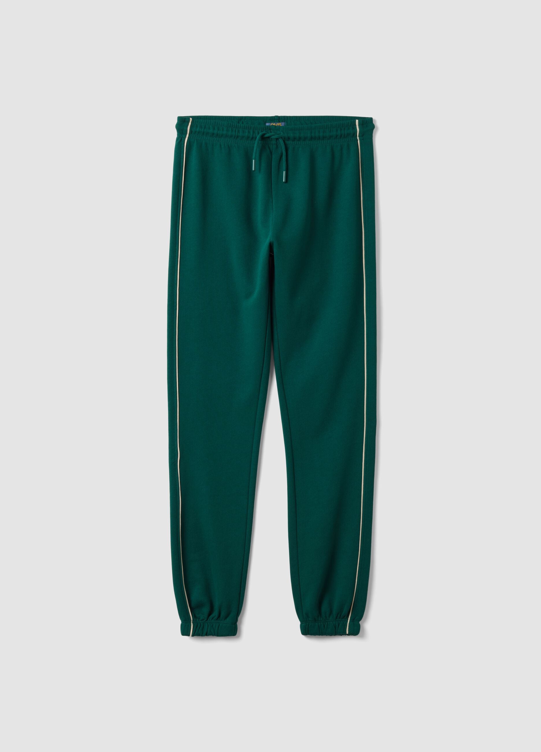 Green cotton jogger trousers, regular fit
