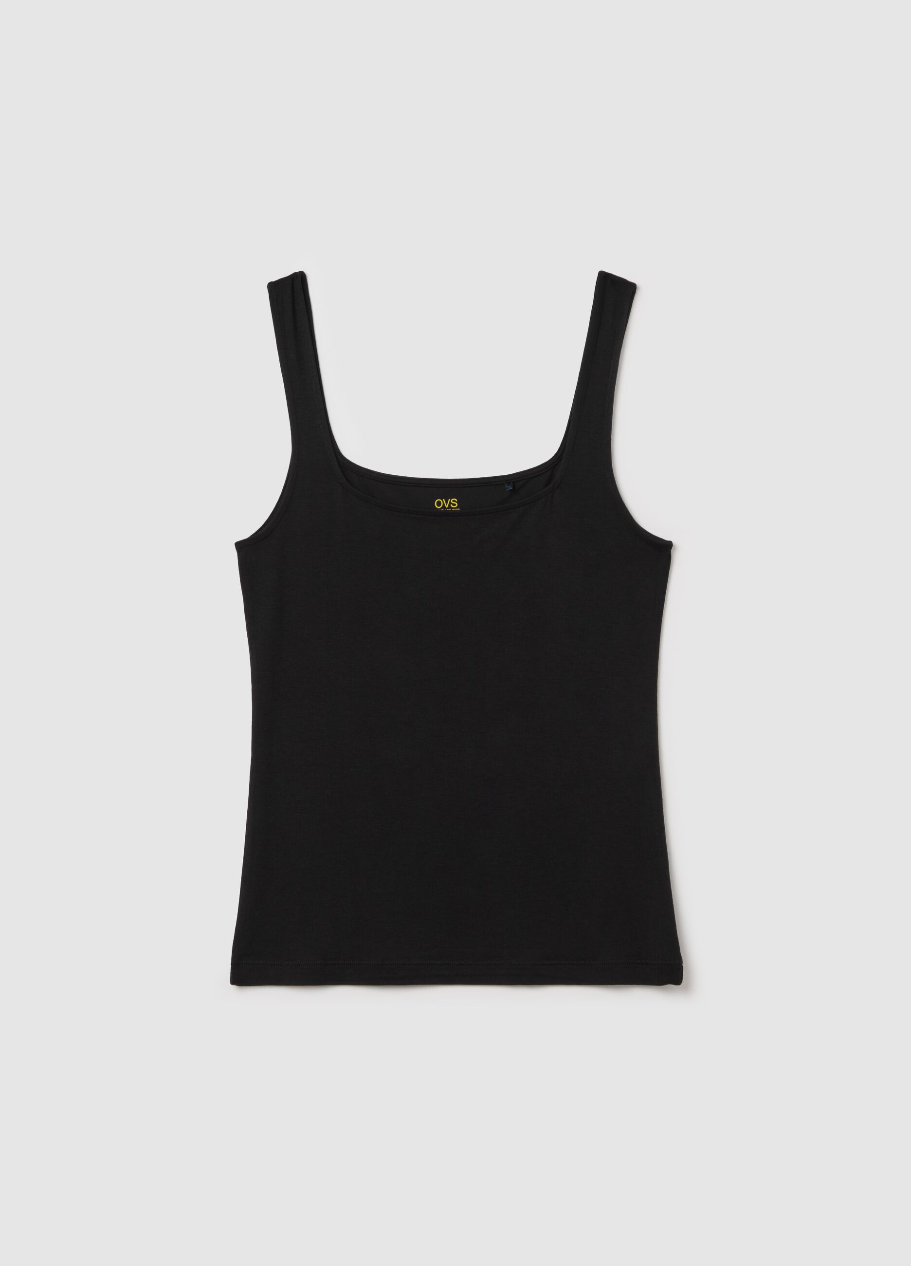 Basic black tank top in stretch viscose