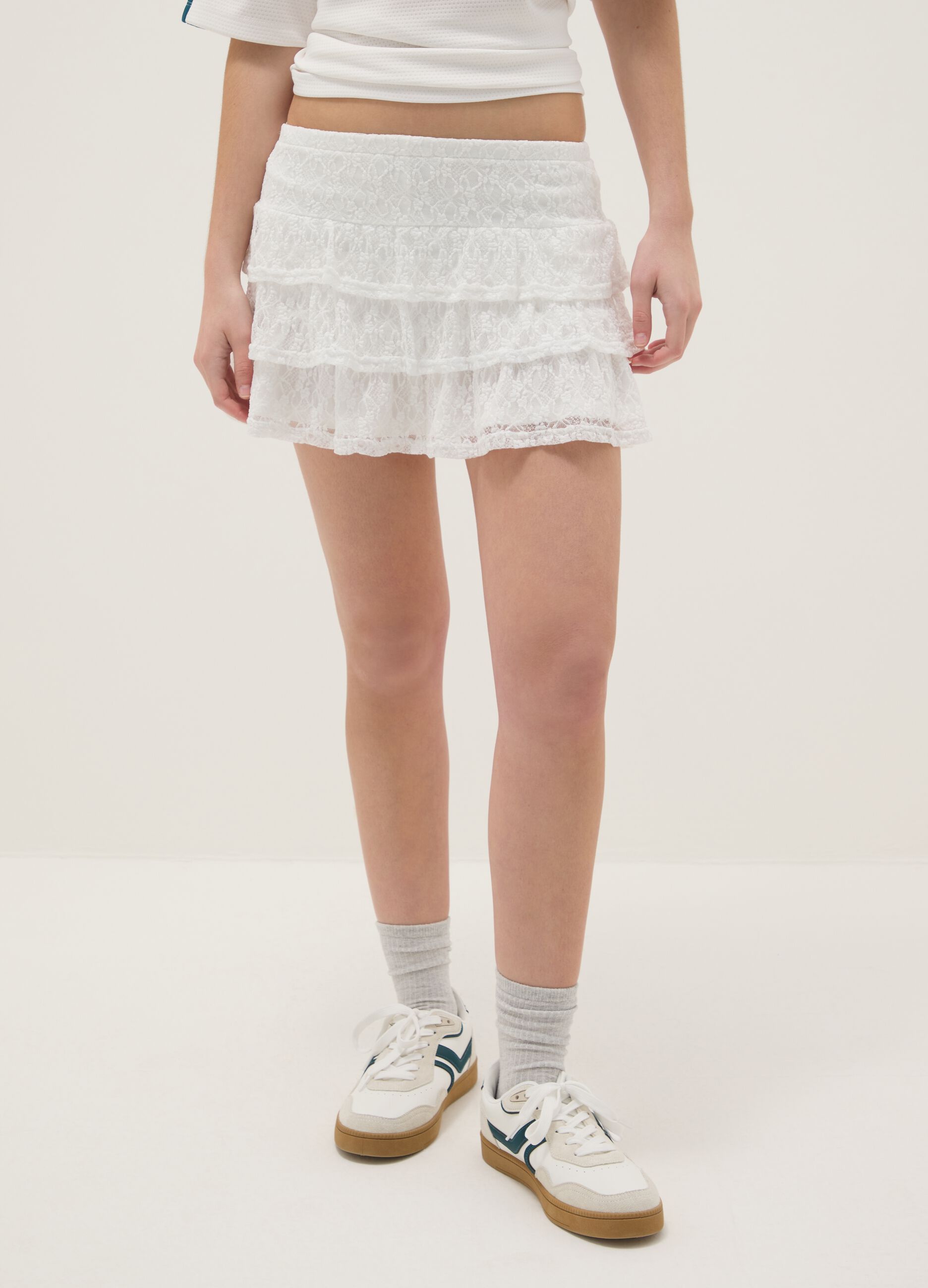 Minigonna in pizzo bianco regular fit