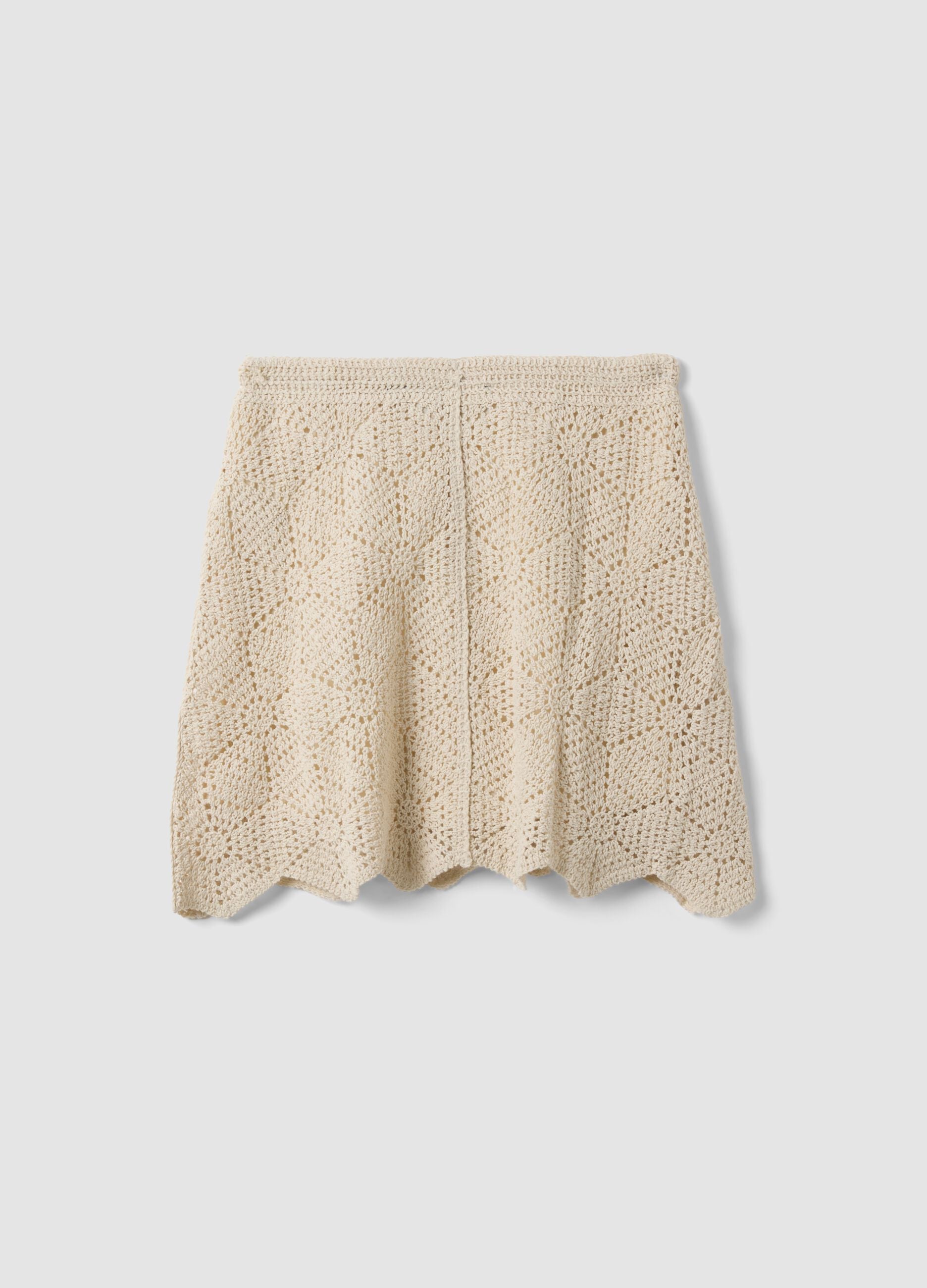 Beige crochet skirt in pure cotton, regular fit