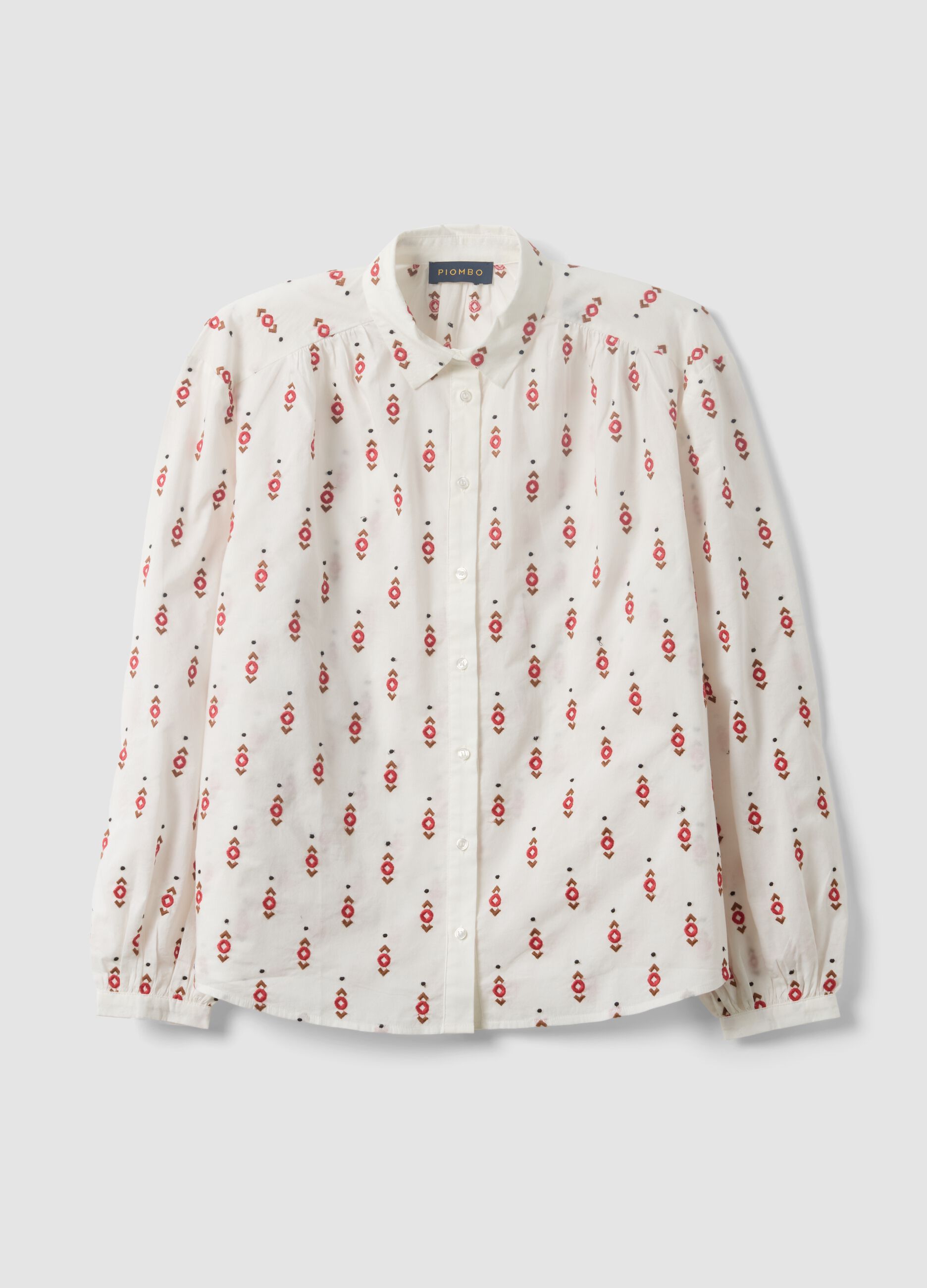 White pure cotton embroidered-pattern shirt, regular fit