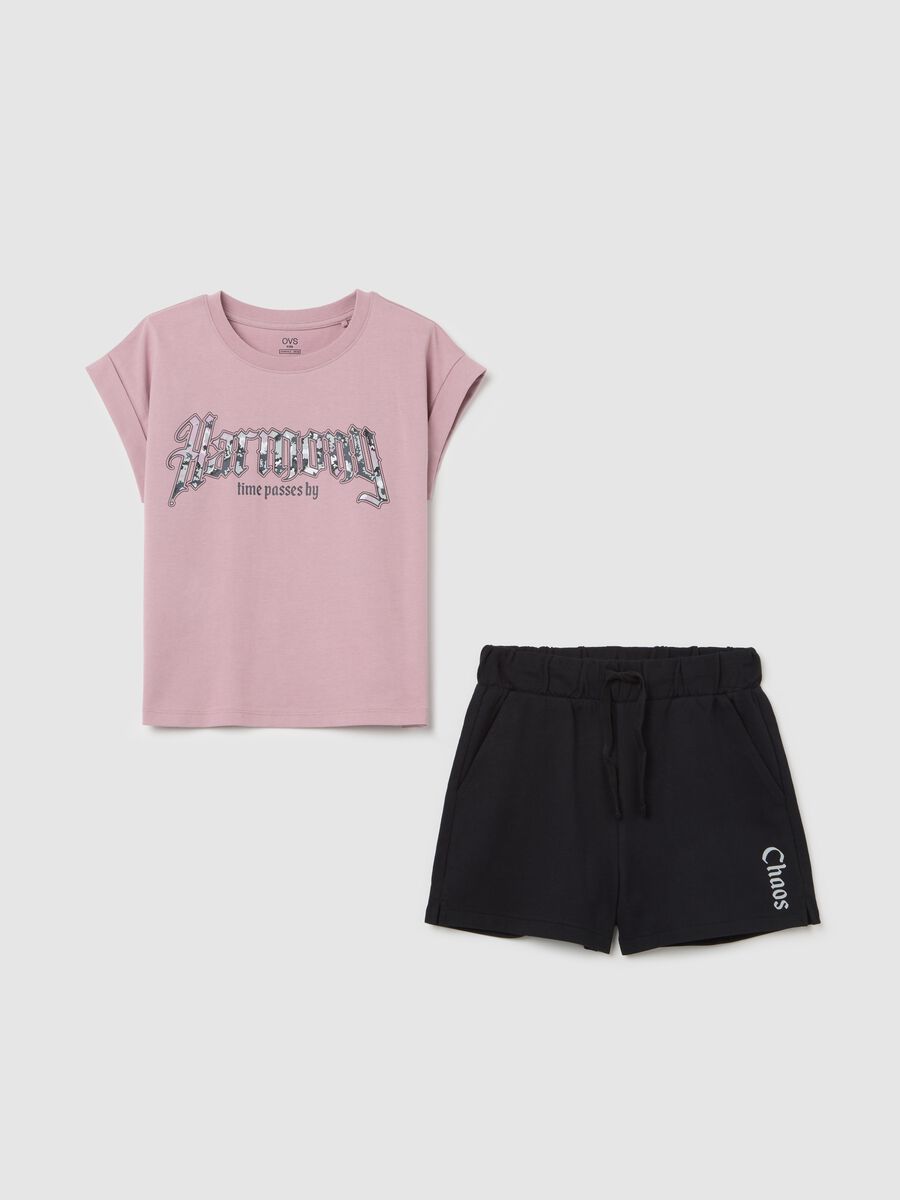 Black and pink jogging set in cotton with print_0