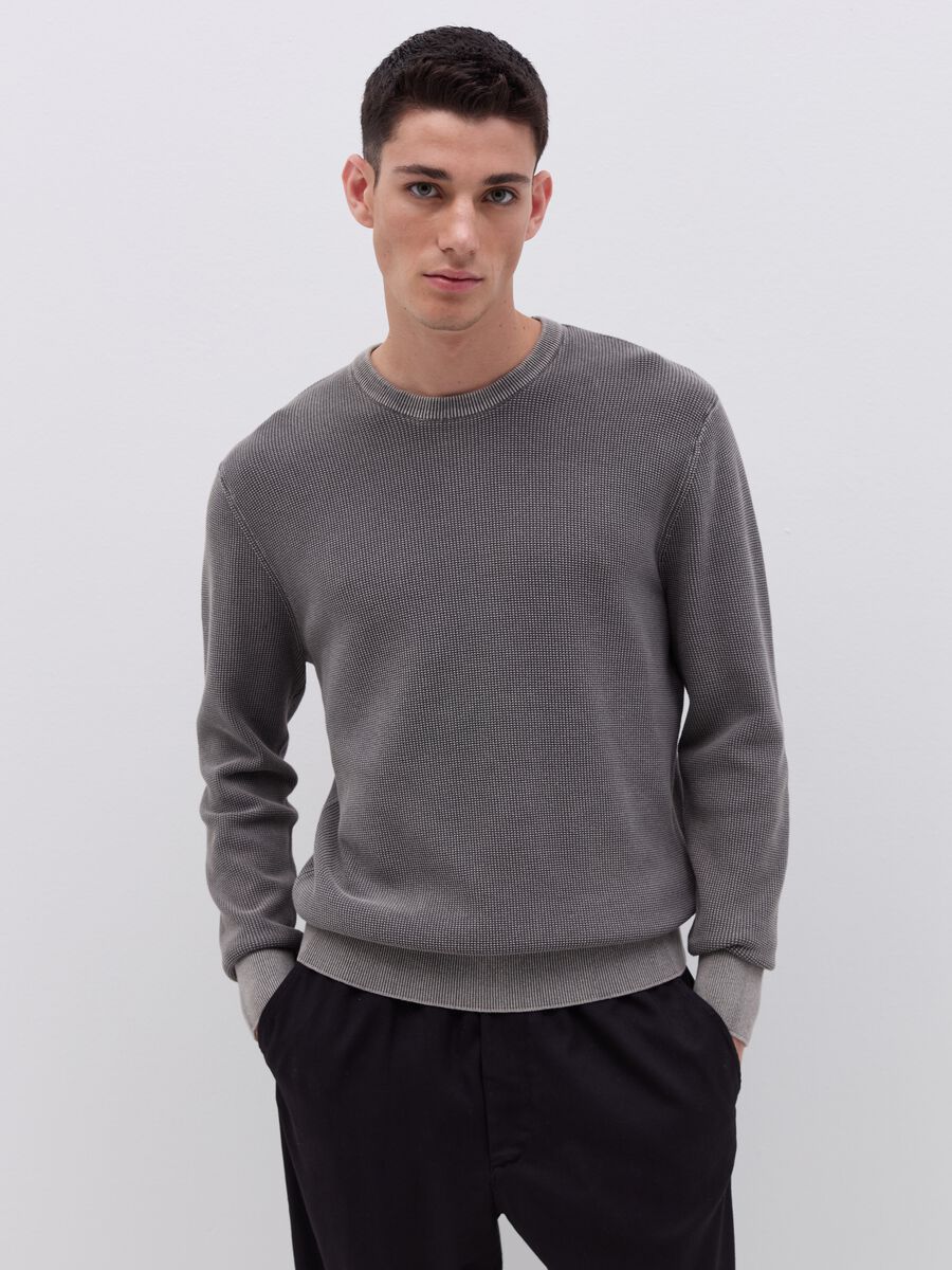 Mélange pullover with micro waffle weave_0