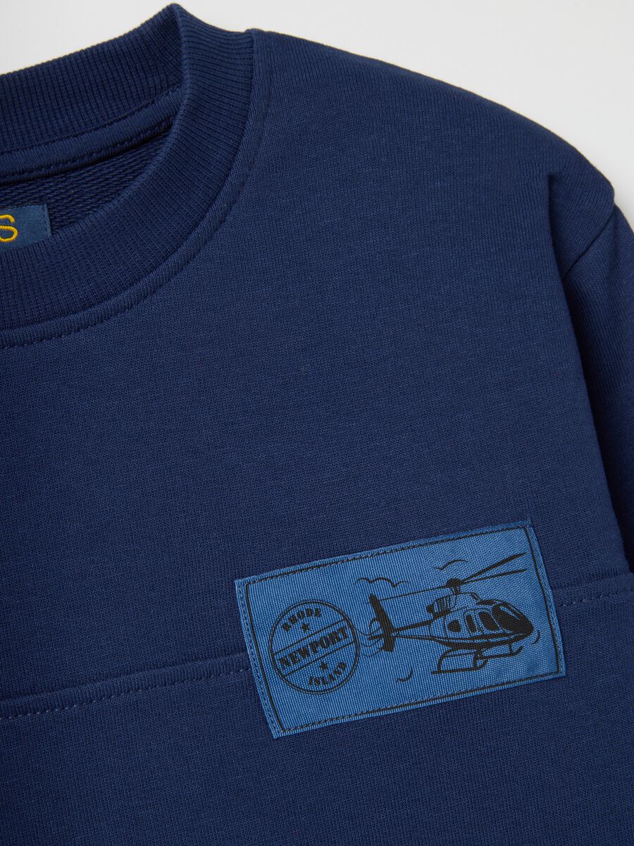 Blue kids' crew neck sweatshirt in pure cotton with relaxed fit_2